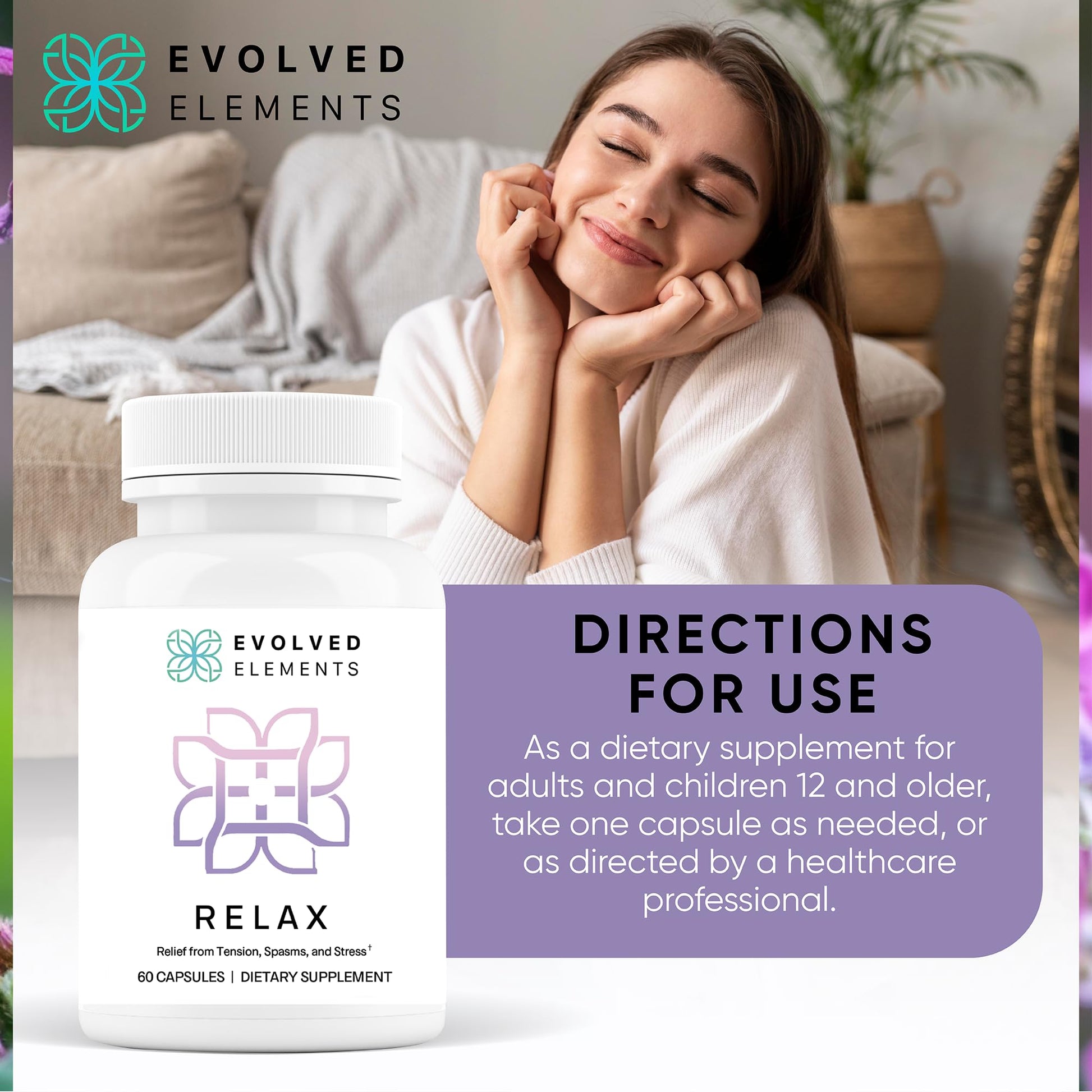 Evolved Elements All-Natural Muscle Relaxer | 60 Capsules | Spasm Relief with Magnesium, Passion Flower, and Valerian Root | Relieves Muscle Spasms, Tension, and Promotes Calmness Evolved Elements uk supplements