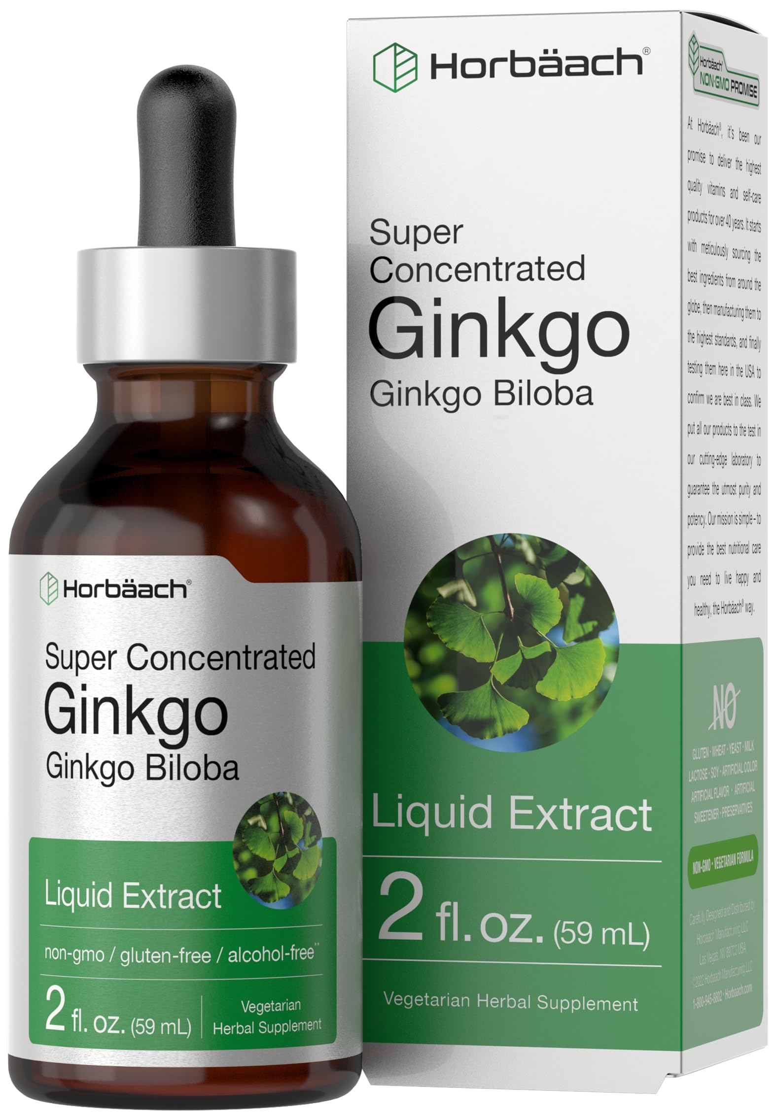 Ginkgo Biloba Extract Liquid 2 fl oz | Alcohol-Free Herb Supplement | Vegetarian Horbäach uk supplements
