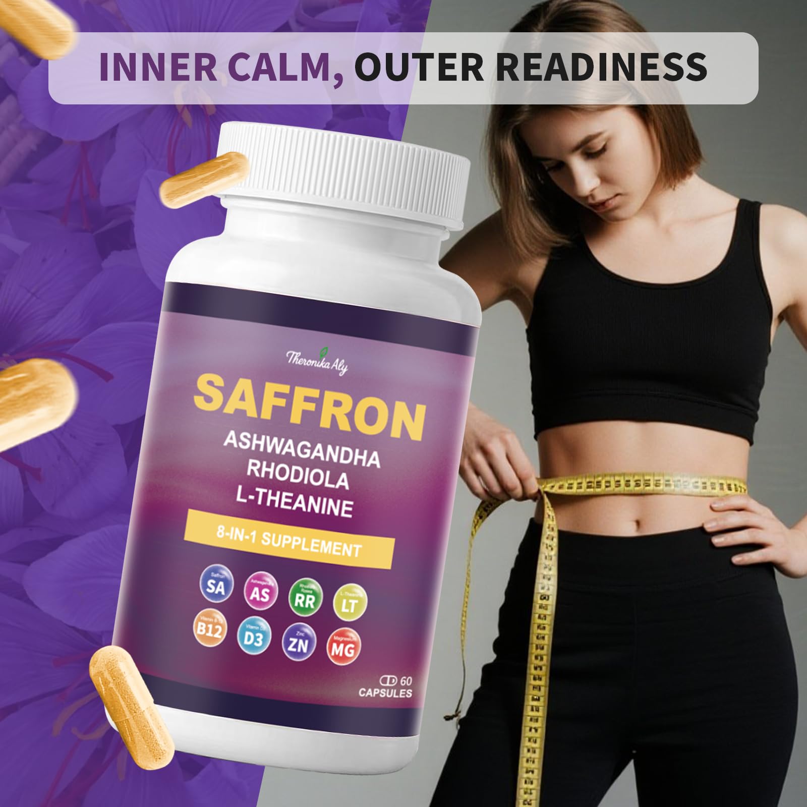 Theronika Aly Saffron Supplements – Blend with Ashwagandha, Safron, Rhodiola, Magnesium, L-Theanine, Zinc & B12, 88.5 mg Pure Saffron Extract Capsules Mood, Energy, Vision & Focus – 60 Vegan Capsules Theronika Aly uk supplements
