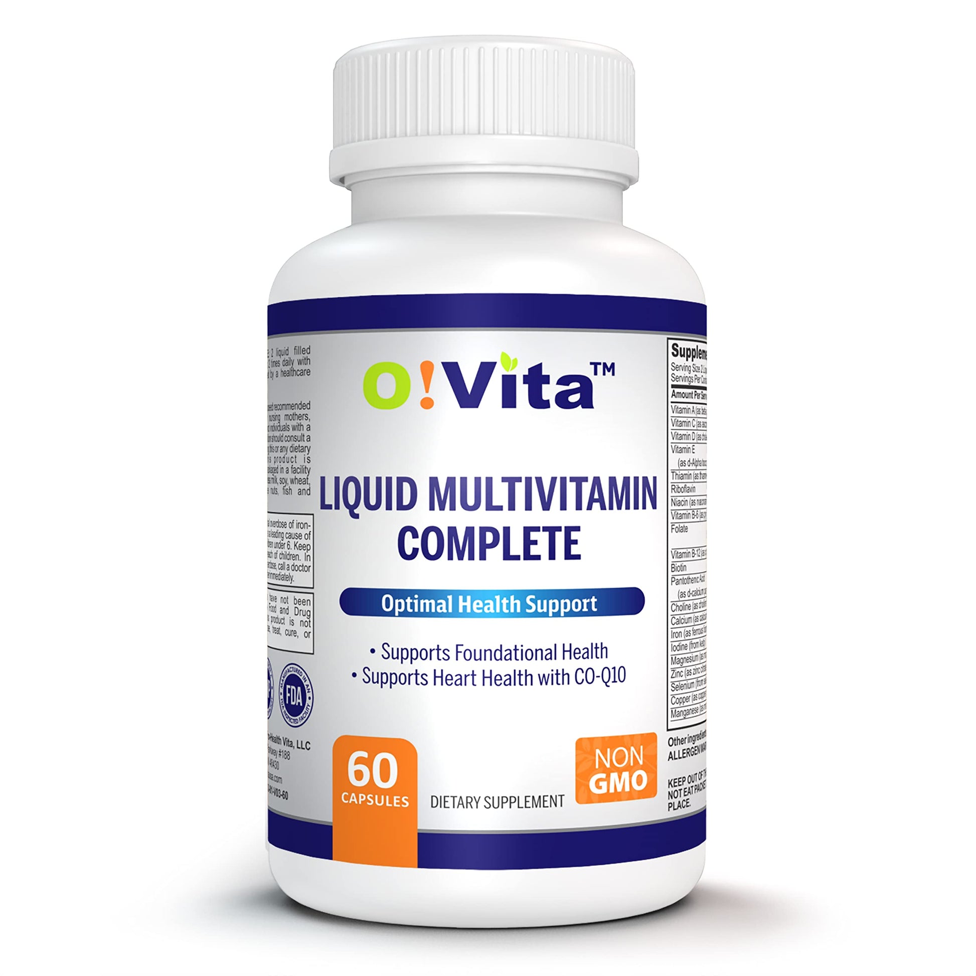 O!VITA Liquid Multivitamin Complete, with a Full Spectrum of Vitamins and Minerals, Plus 42 Fruits and Vegetable Proprietary Blend, Easy Absorption (60 Vegan Liquid Filled Capsules) O!VITA uk supplements