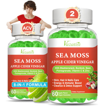 Vazatisi 2 Pack Apple Cider Vinegar Gummies, ACV with Sea Moss Gummies for Metabolism, Digestion, Detox, Gut & Immune Health, Apple Flavored -120 Count Vazatisi uk supplements