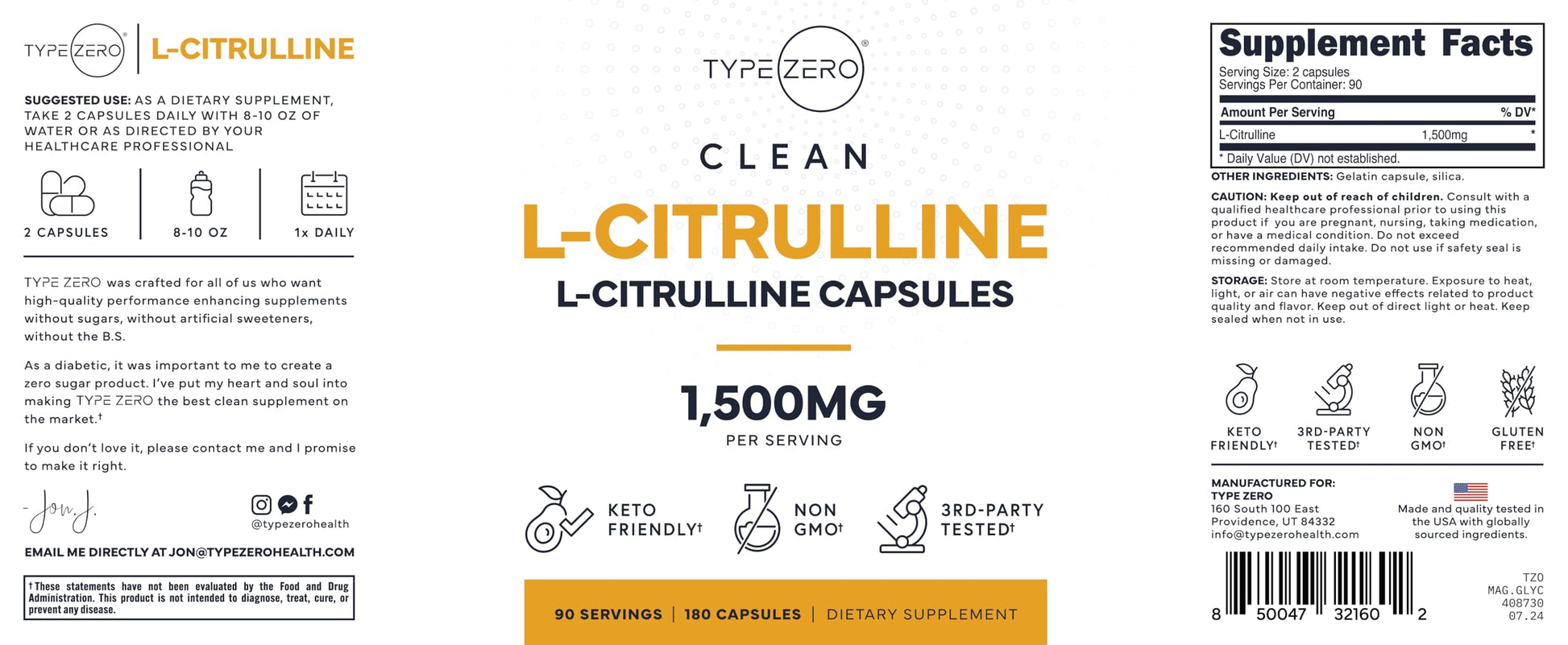 Type Zero L-Citrulline Capsules (180 Capsules) (1500 mg per Serving) - GMO-Free Type Zero uk supplements