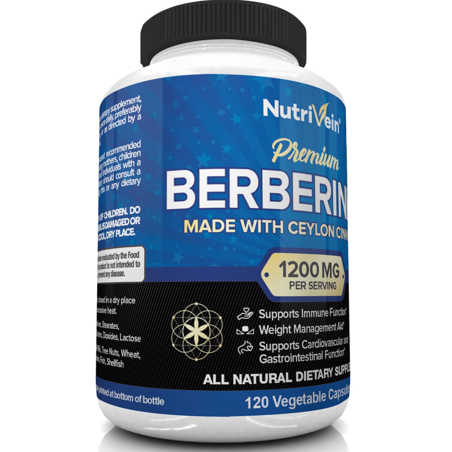 Nutrivein Premium Berberine HCL 1200mg Plus Organic Ceylon Cinnamon - 120 Capsules Nutrivein uk supplements
