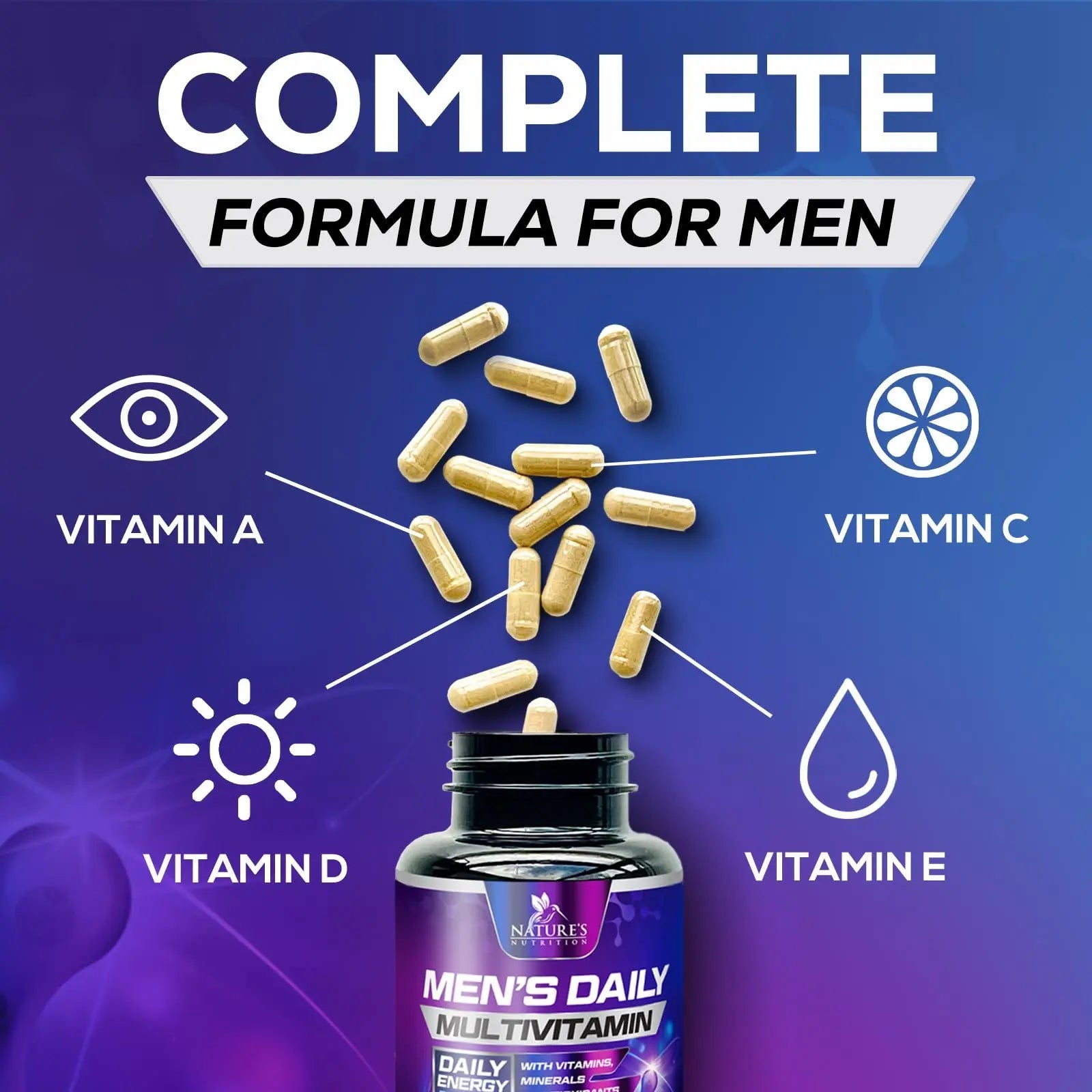 Multivitamin for Men - Advanced Supplement with Full-Spectrum Formula, Essential Vitamins A, C, D, E, & Zinc - High Potency B Vitamins Multi Nature's Nutrition uk supplements