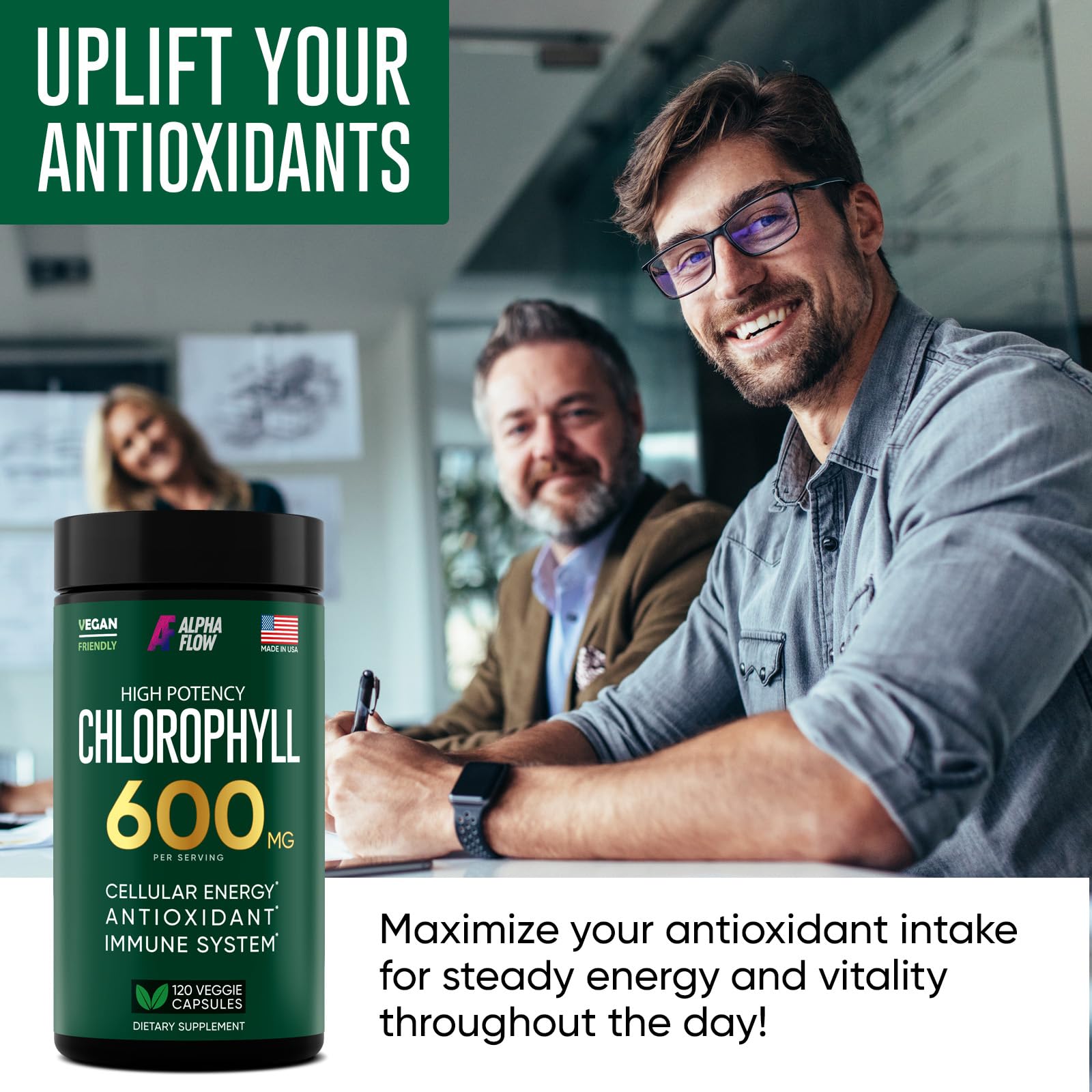 Chlorophyll Capsules 600 mg - Natural Chlorophyll Pills for Women & Men - Highly BioAvailable Alpha Flow uk supplements