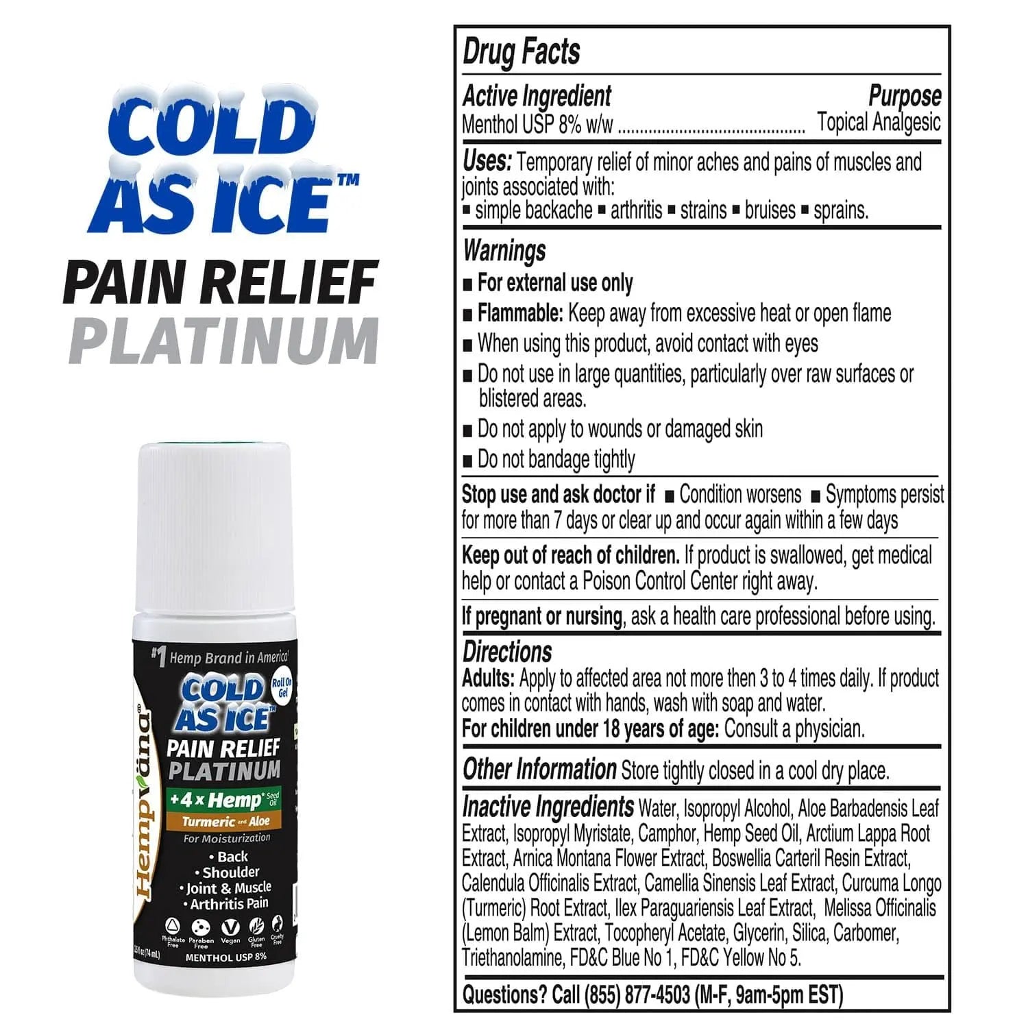 Hempvana Roll On Cold As Ice Platinum Fast Pain Relief for Knees, Neck, Hips, Shoulders, Back + Arthritis Pain Relief w/Hemp Seed Oil, AS SEEN ON TV, Cooling Menthol Hempvana uk supplements