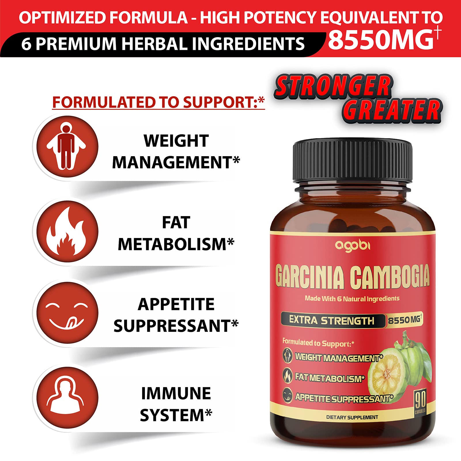 agobi Pure Garcinia Cambogia Capsules 8550mg - 6in1 with Green Tea, Arjuna, Garlic Bulb agobi uk supplements