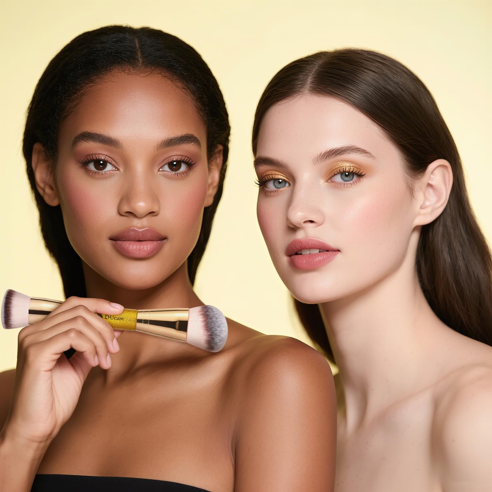 DUcare Dual End Foundation Contour Bronzer Brush, Gold Glitter Handle Double Ended Professional Face Makeup Tool for Liquid Cream Powder DUcare uk supplements