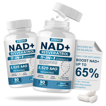 ETOVO NAD+ Supplement, 8525 mg Liposomal NAD Resveratrol Supplement for Women and Men with Coptisine Quercetin Curcumin Supports Cellular Health, Energy & Healthy Anti-Aging 180 Counts ETOVO uk supplements