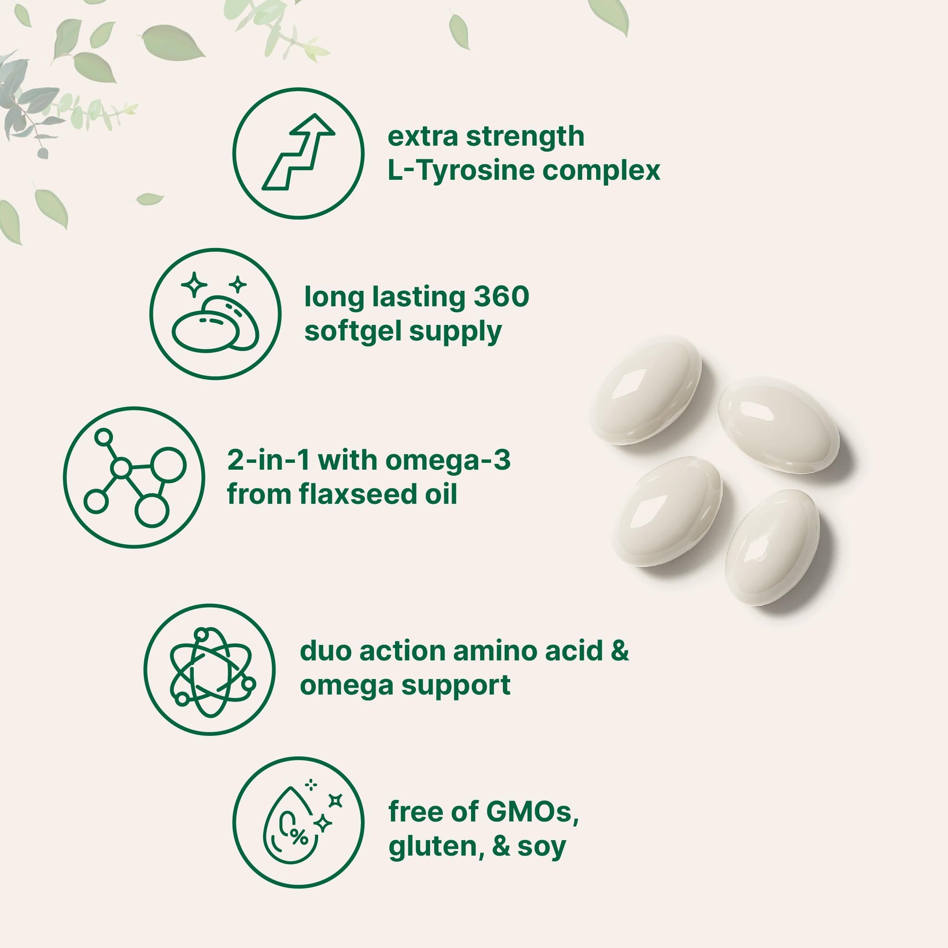 L Tyrosine Supplement 500mg with Omega-3, 360 Softgels | Duo Action Amino Acids + Omega from Flaxseed Oil 1,000mg with ALA | Heart and Mood Support | Brain Supplements for Memory and Focus | Non-GMO Micro Ingredients uk supplements