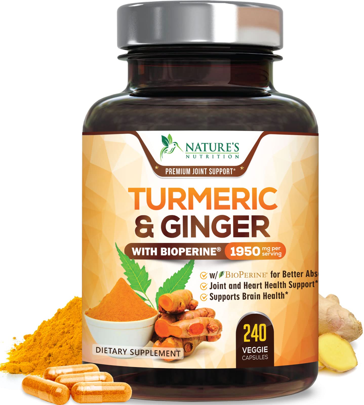 Turmeric Curcumin with BioPerine & Ginger 95% Standardized Curcuminoids 1950mg Nature's Nutrition uk supplements