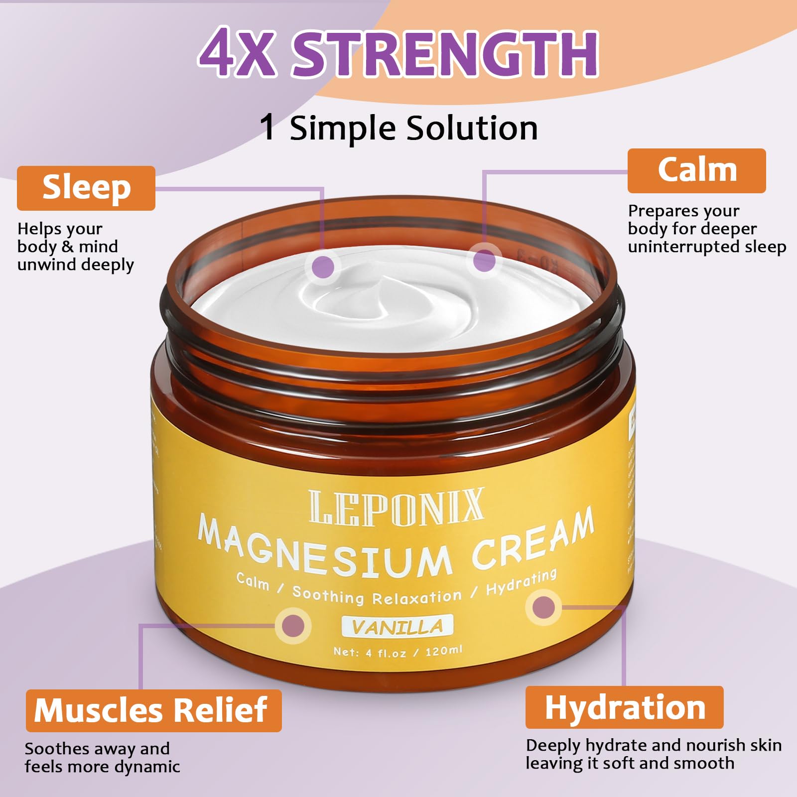 Magnesium Cream for Sleep & Muscle Recovery - Soothing Topical Magnesium Lotion for Leg Cramps, Joint Comfort, Pain Relief - Relaxing Magnesium Body Butter for Men Women Kids (120ml, Vanilla) LEPONIX uk supplements