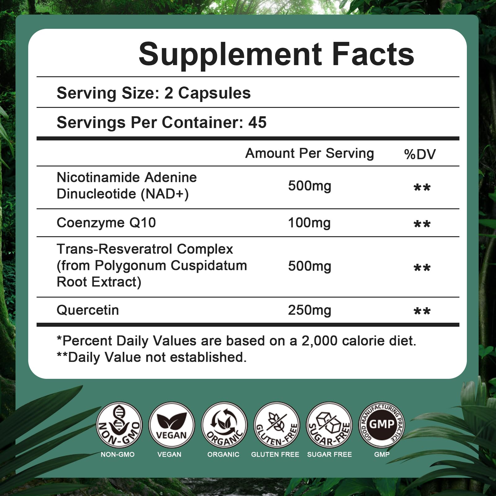 NAD Supplement 500mg, Pure Organic NAD+ Supplement for Women & Men, NAD+ with Trans-Resveratrol & CoQ10 & Quercetin for Cellular Energy & Healthy Aging, NMN Alternative (90 Vegan Caps) VitaHarbor uk supplements