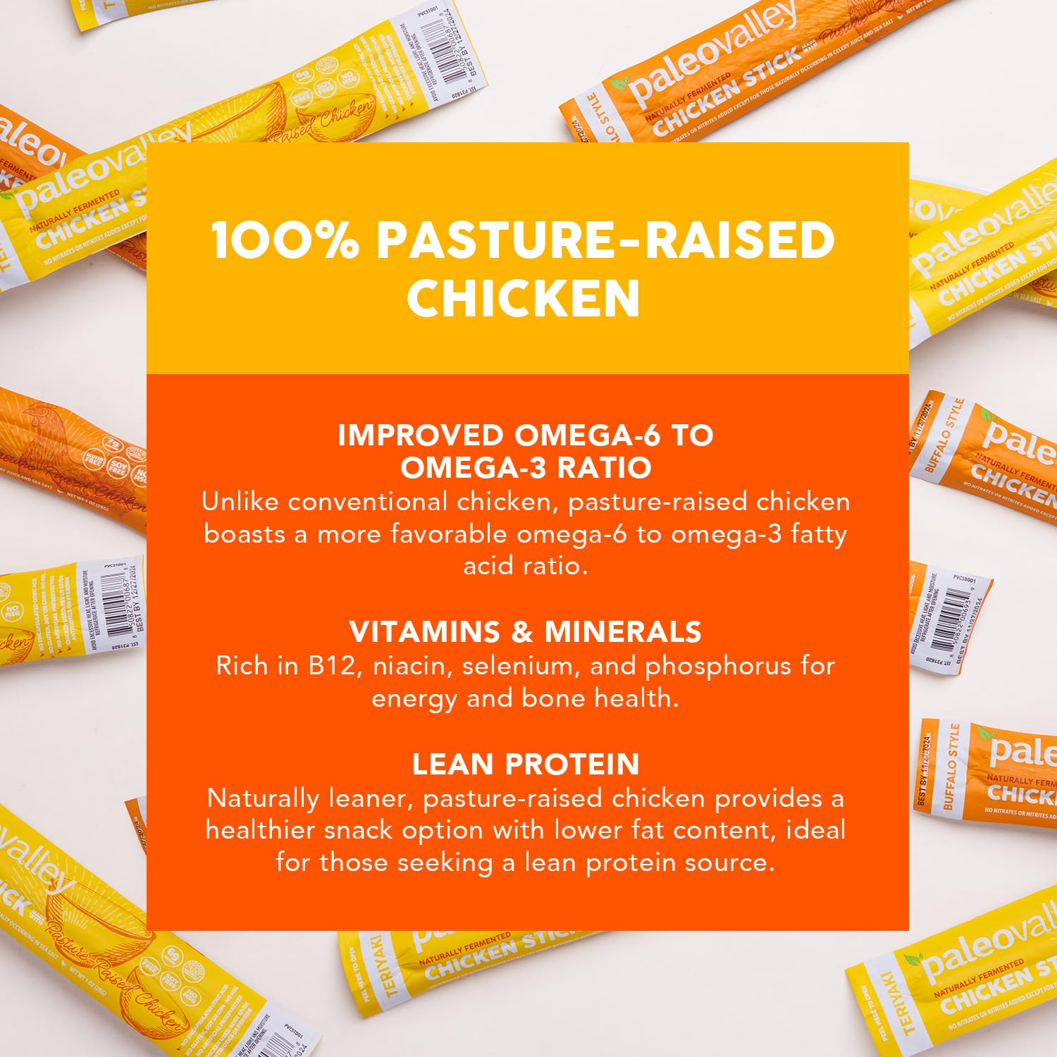 Paleovalley Pasture-Raised Chicken Sticks – 10 Pack – 7g Protein per Stick – Keto-Friendly, Paleo, Gluten-Free, Nitrate-Free – On-the-Go Snack (10 Pack, Buffalo) Paleovalley uk supplements