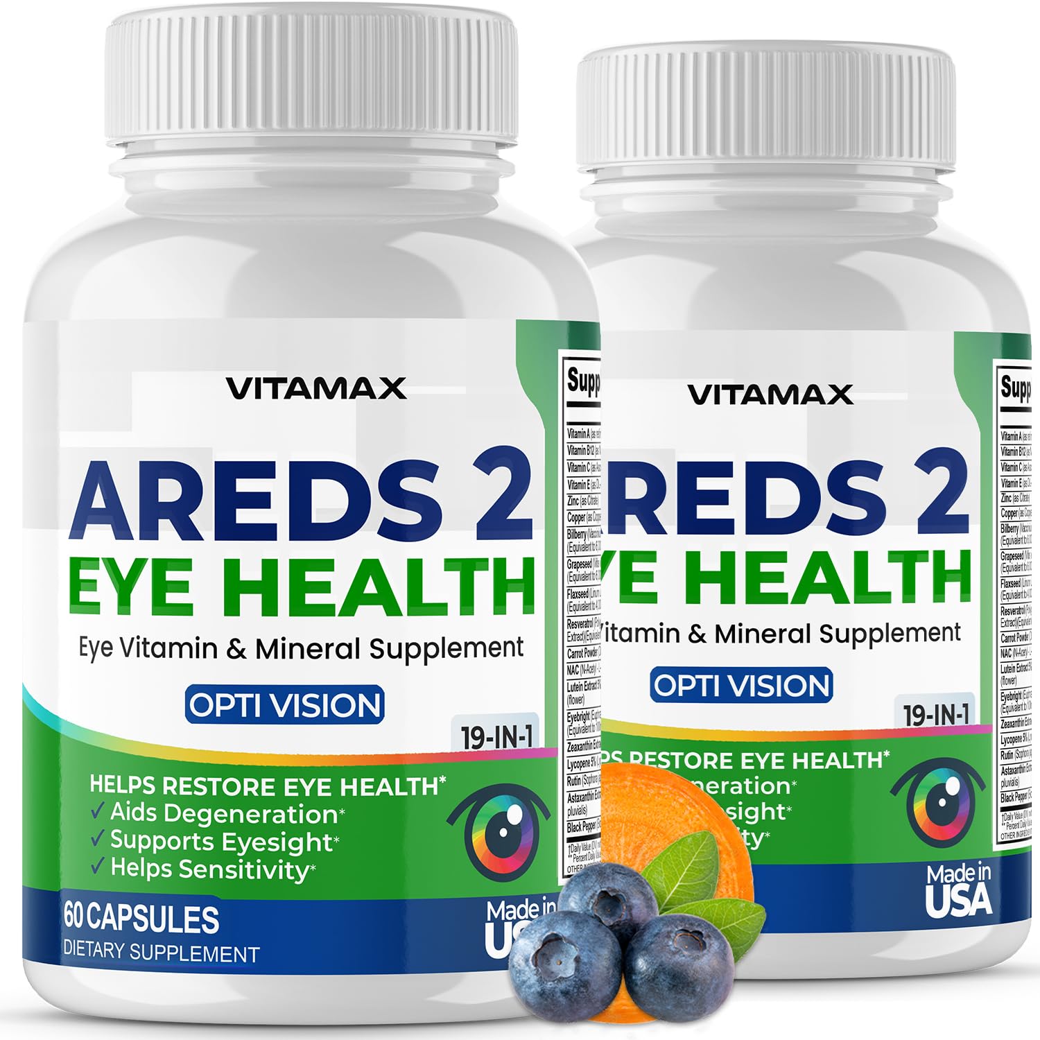 AREDS 2 Eye Vitamins - Lutein, Zeaxanthin, Bilberry, Astaxanthin Mineral Vision Supplement - Supports Eye Strain, Dry Eyes, Pressure, and Vision Health - Made in USA - 120ct Vitamax uk supplements