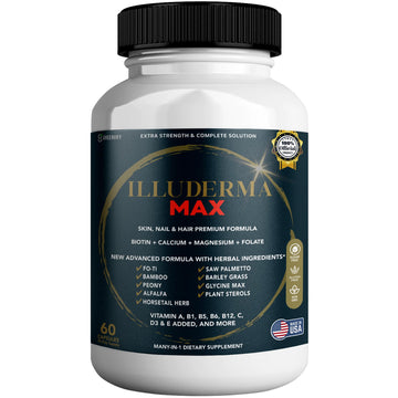 GREENVIFY Illuderma Max Hair, Skin and Nail Supplement, 60 Capsules, with Biotin 5000mcg, Vitamins and Herbal Blend (1) GREENVIFY uk supplements