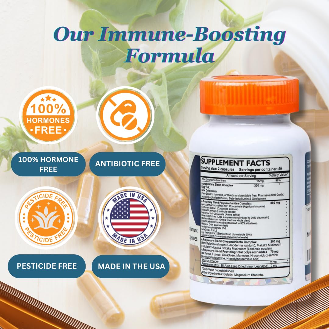 Transfer Factor Enhanced, 100 Natural Capsules, Immune Support - Transfer Factor Multi Immune from Cow Colostrum, Egg Yolk & Special Blend of Mushrooms Dislafarm uk supplements