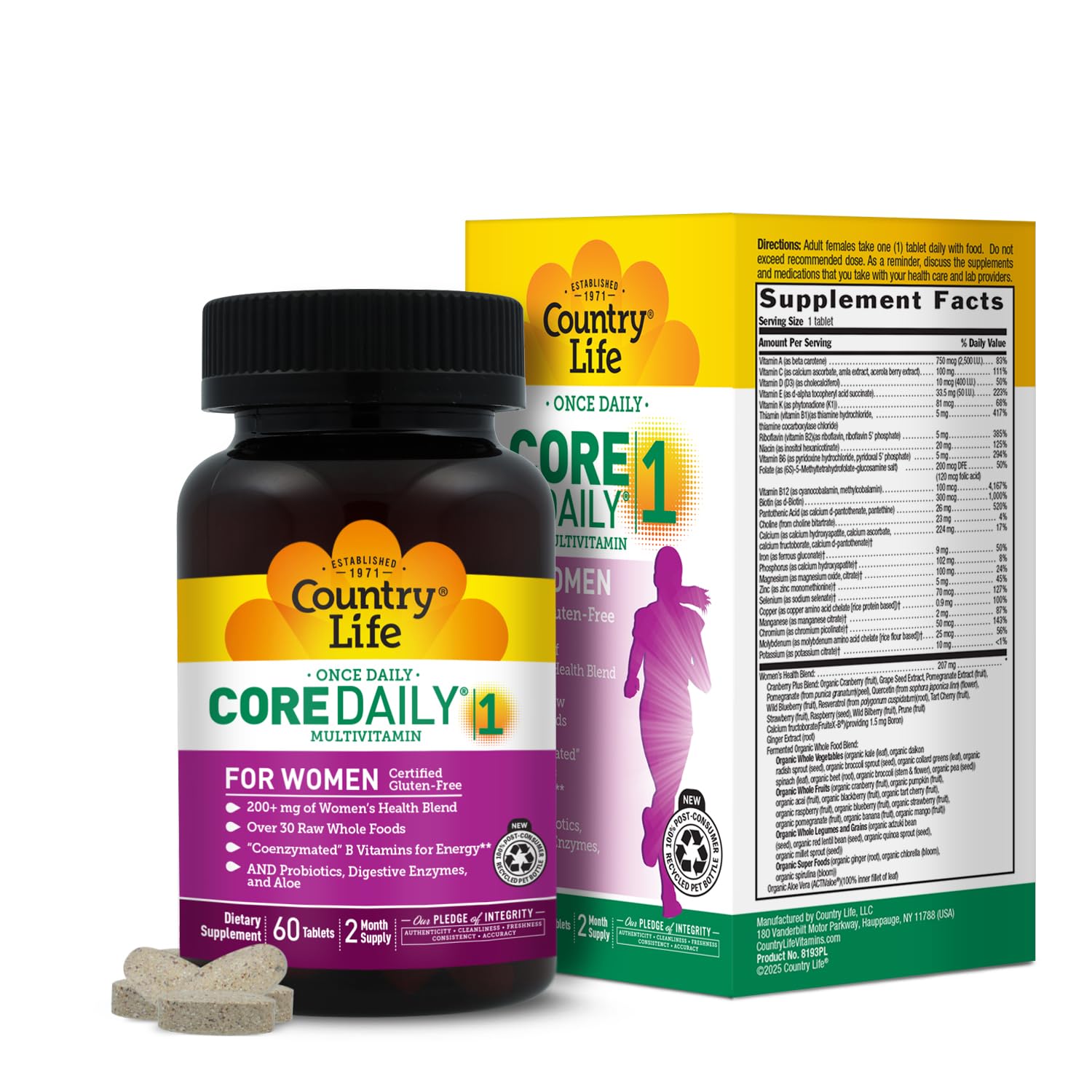 Country Life Women’s Core 1 Daily Multivitamin with Iron, Cranberry, Probiotics, and Digestive Enzymes-Certified Gluten-Free Formula for Energy, Immune Support and Complete Digestive Health,60 Tablets Country Life uk supplements