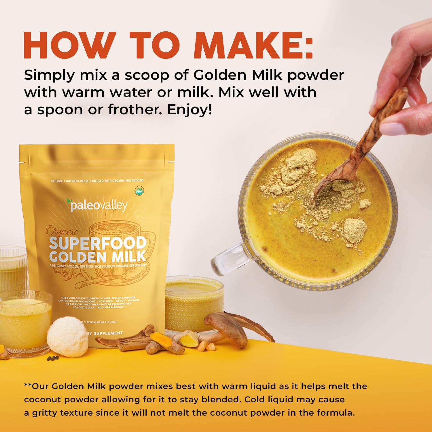Paleovalley Organic Superfood Golden Milk - Immune, Focus, Cognitive, Longevity - Turmeric, MCT-Rich Coconut Milk, Functional Mushrooms, 30 Servings Paleovalley uk supplements