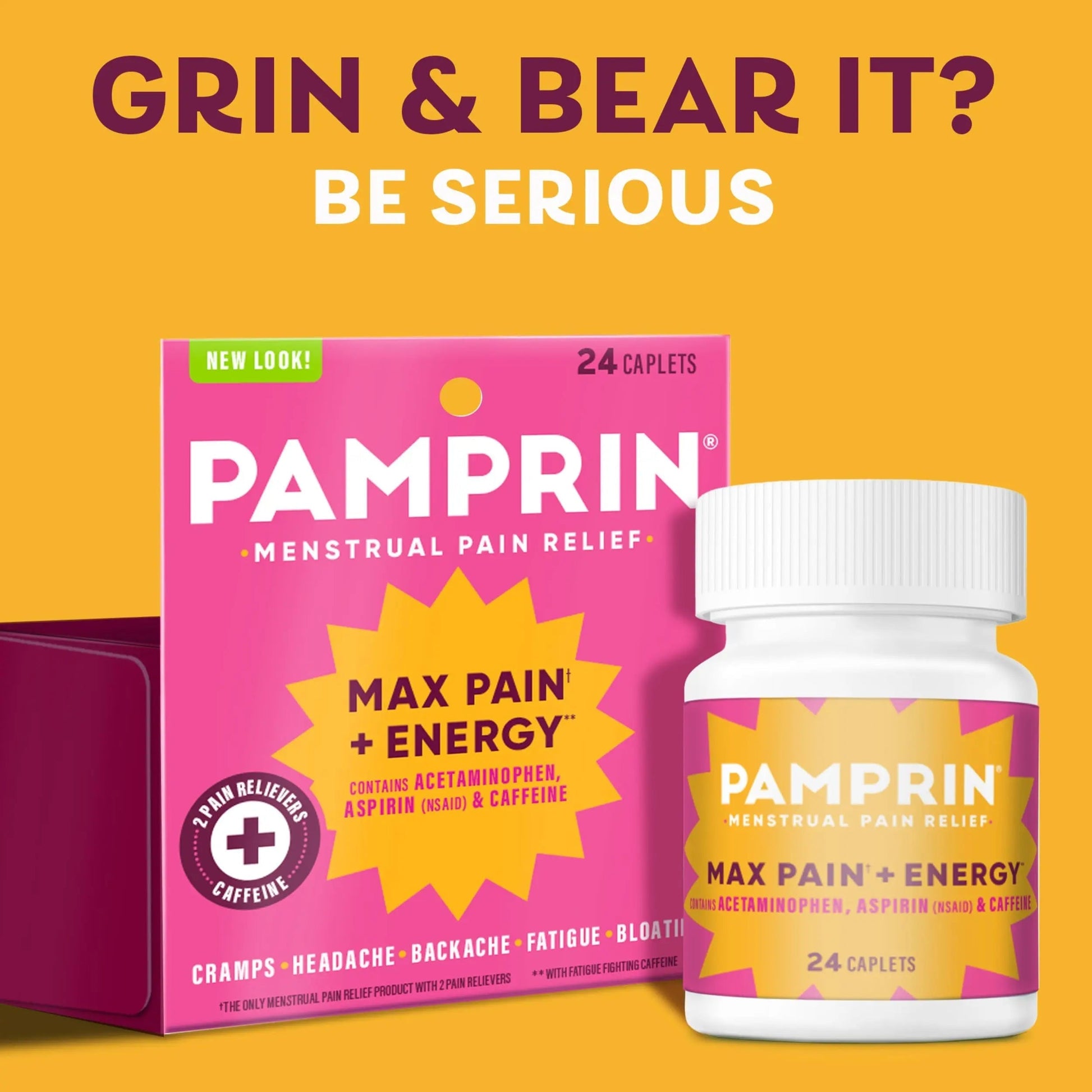 Pamprin Maximum Strength Max Pain and Energy Formula, Menstrual Period Symptoms Relief for Cramps, Bloating and Fatigue, 24 Caplets Pamprin uk supplements