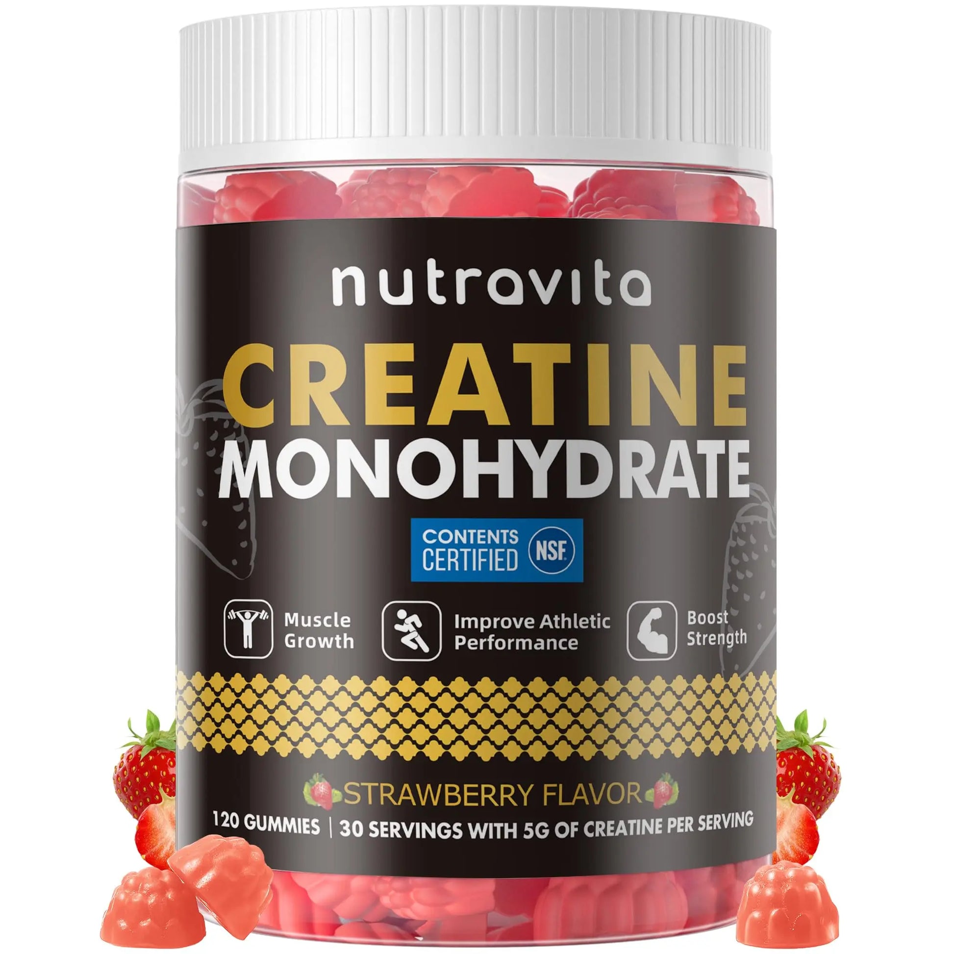 Nutravita NSF Certified Creatine Gummy - Creatine Monohydrate Gummies for Men & Women-5g of Creatine Monohydrate per Serving - Sugar Free, Nutravita uk supplements