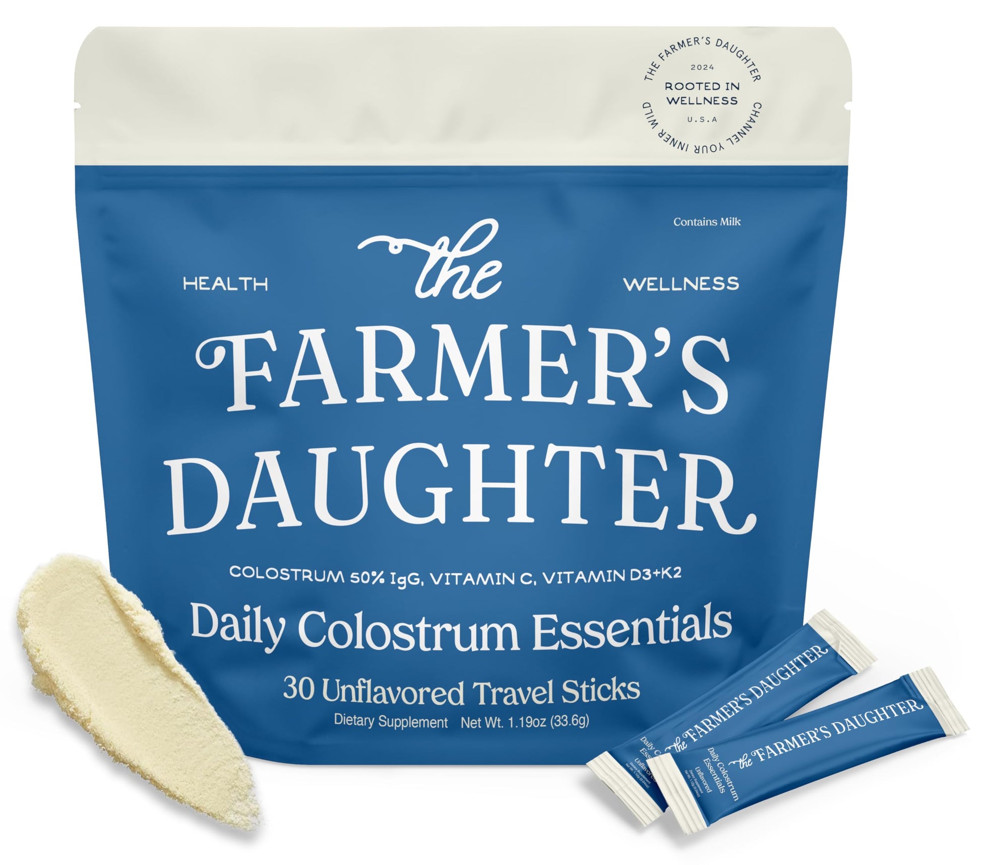 THE FARMER'S DAUGHTER Colostrum Powder | Unflavored | Gut Health & Bloating | Hair, Skin & Nails | Immunity Supplement | 30 Individual Travel Stick Packs THE FARMER'S DAUGHTER uk supplements