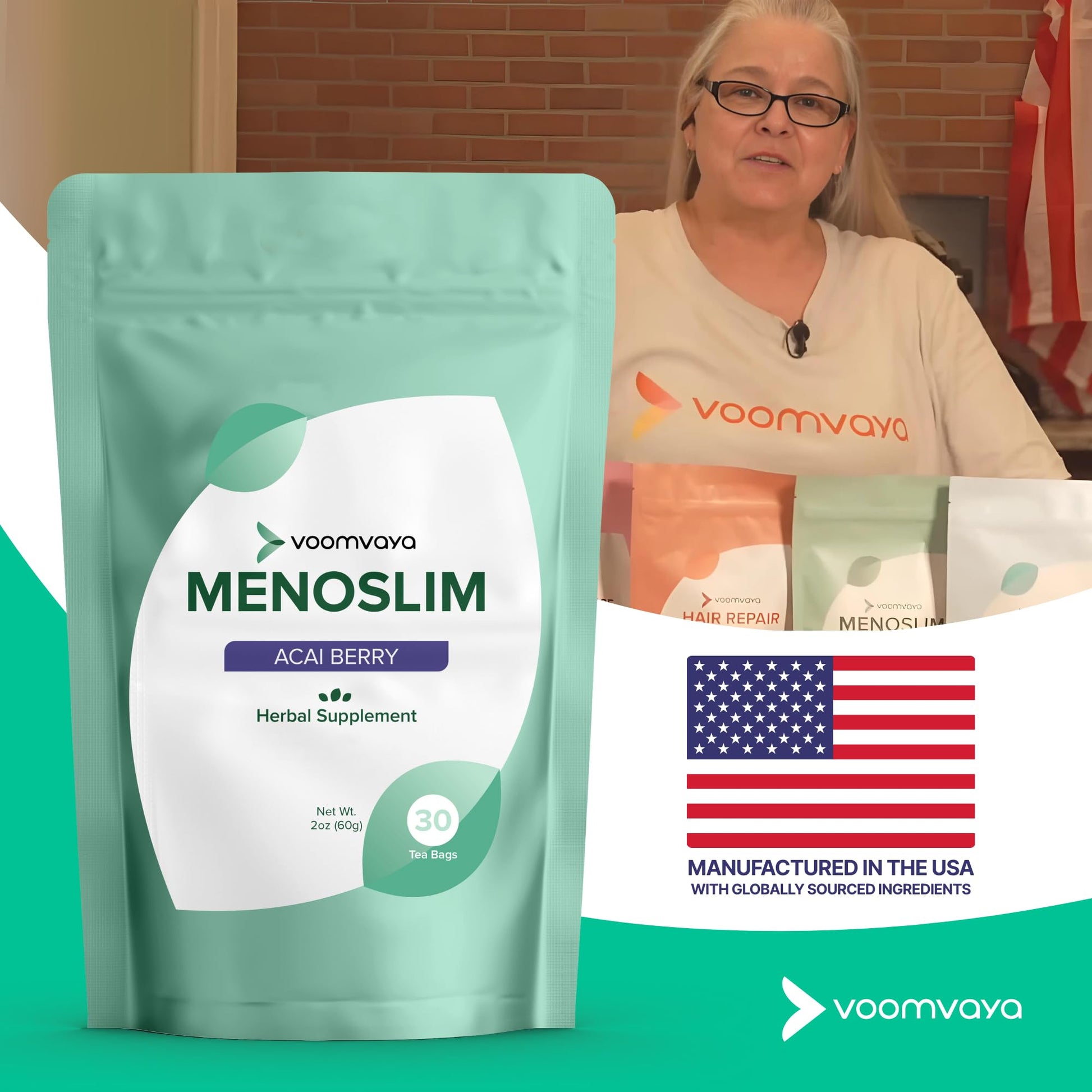 VoomVaya MenoSlim Tea – Menopause & Perimenopause Supplement for Women – Supports Healthy Metabolism & Overall Wellness – Acai Berry Flavor – 30 Tea Bags VoomVaya uk supplements