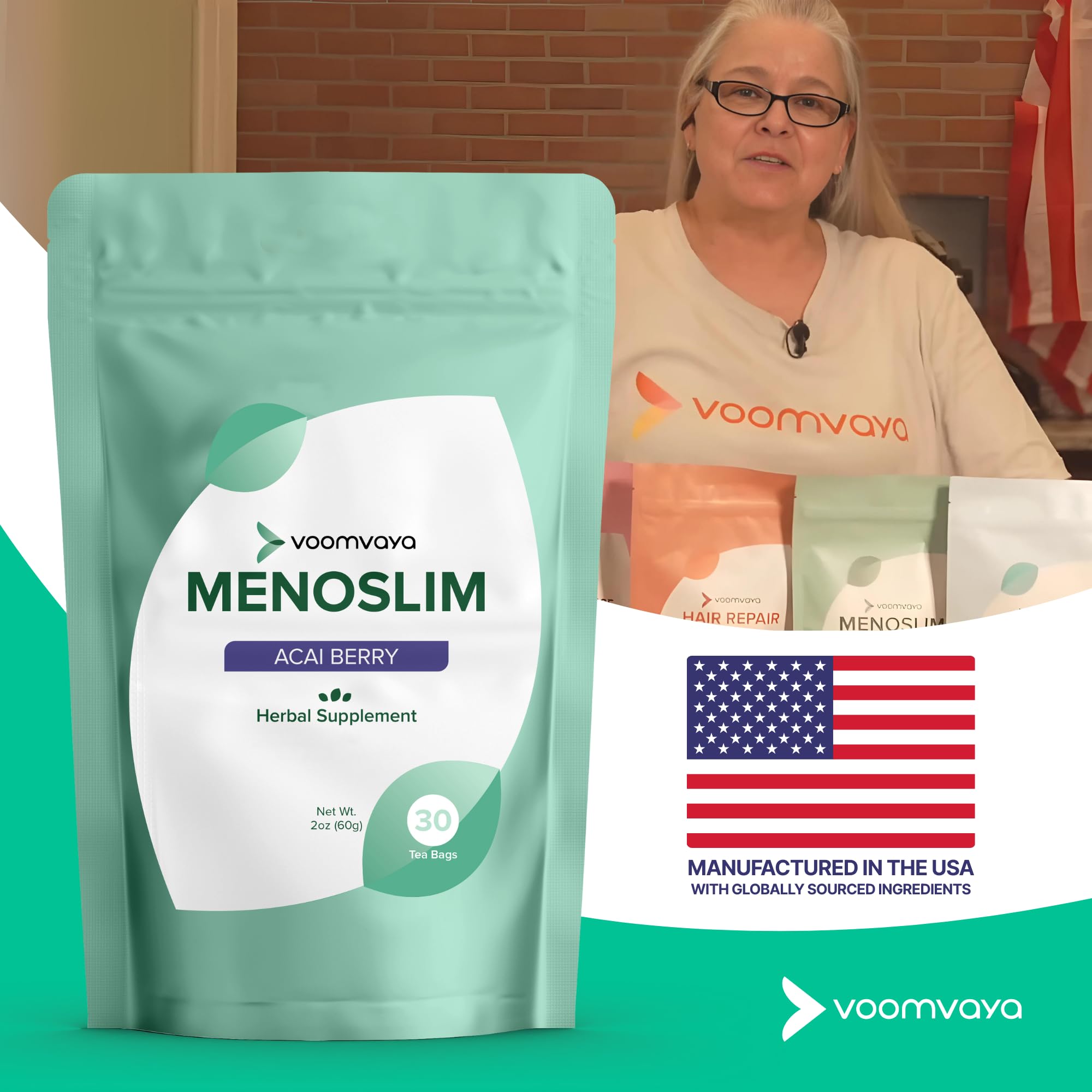 VoomVaya MenoSlim Tea – Menopause & Perimenopause Supplement for Women – Supports Healthy Metabolism & Overall Wellness – Acai Berry Flavor – 30 Tea Bags VoomVaya uk supplements
