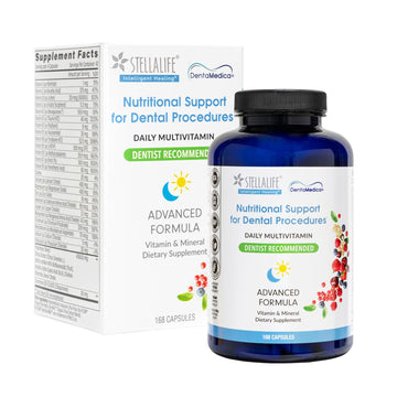 StellaLife DentaMedica Vegan Daily Multivitamin Nutritional Support for Faster Dental Surgery Recovery, VIT D3 K2 C B Zinc CoQ10 Magnesium, Healthy Bones & Gums, Non-GMO, GMP USA, 168 Capsules StellaLife uk supplements
