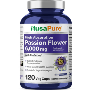 NusaPure Passion Flower 20:1 Extract, 300 mg Equivalent to 6,000mg, 120 Veggie Caps, Non-GMO, Bioperine, & Vegan Extract Supplement NusaPure uk supplements