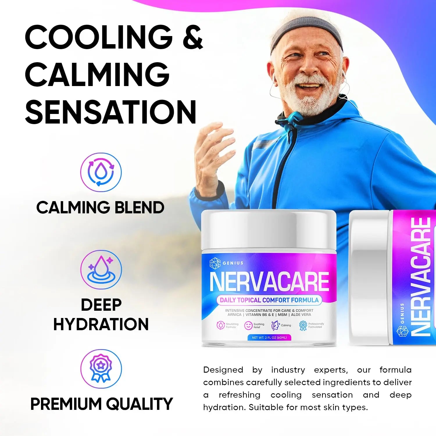 Genius Nervacare – Neuropathy Cream for Feet, Hands, Legs & Toes – Nerve Comfort Cream with Menthol, Arnica, MSM, Vitamin B6, Aloe Vera – Fast-Absorbing, Non-Greasy 2Oz GENIUS CURE uk supplements