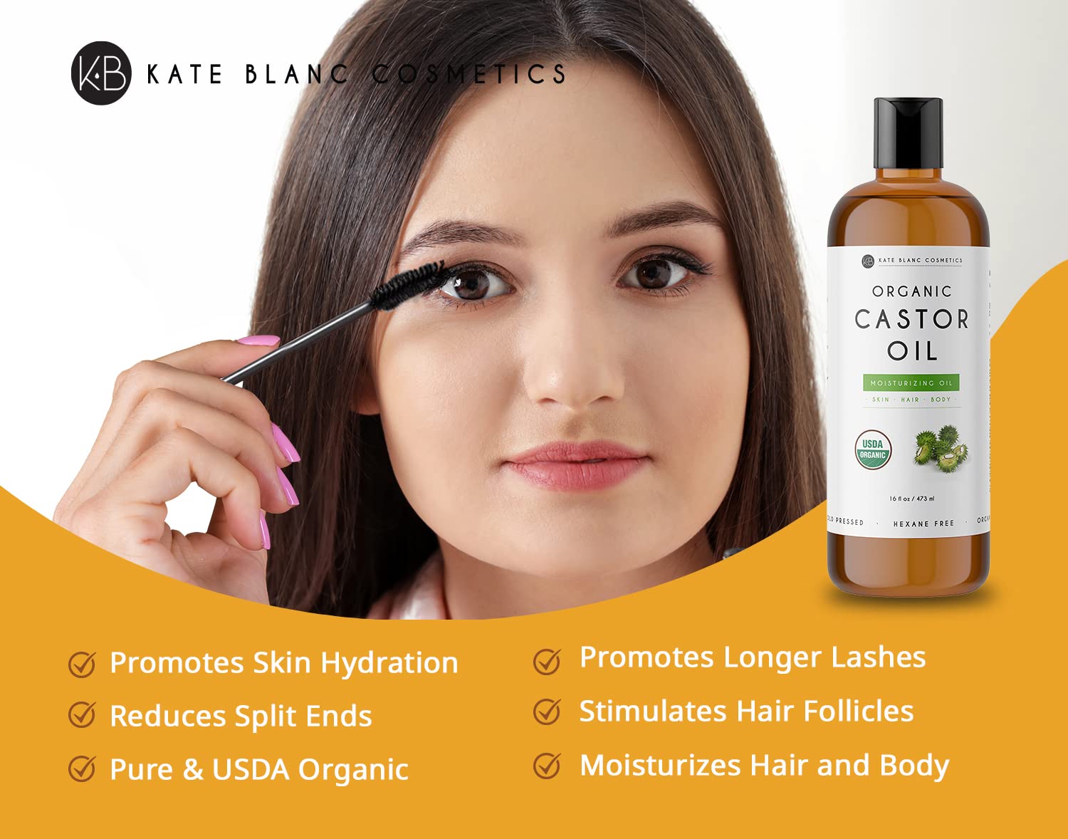 Kate Blanc Cosmetics Castor Oil 16oz - USDA Certified Organic. Cold-Pressed, 100% Pure Kate Blanc Cosmetics uk supplements