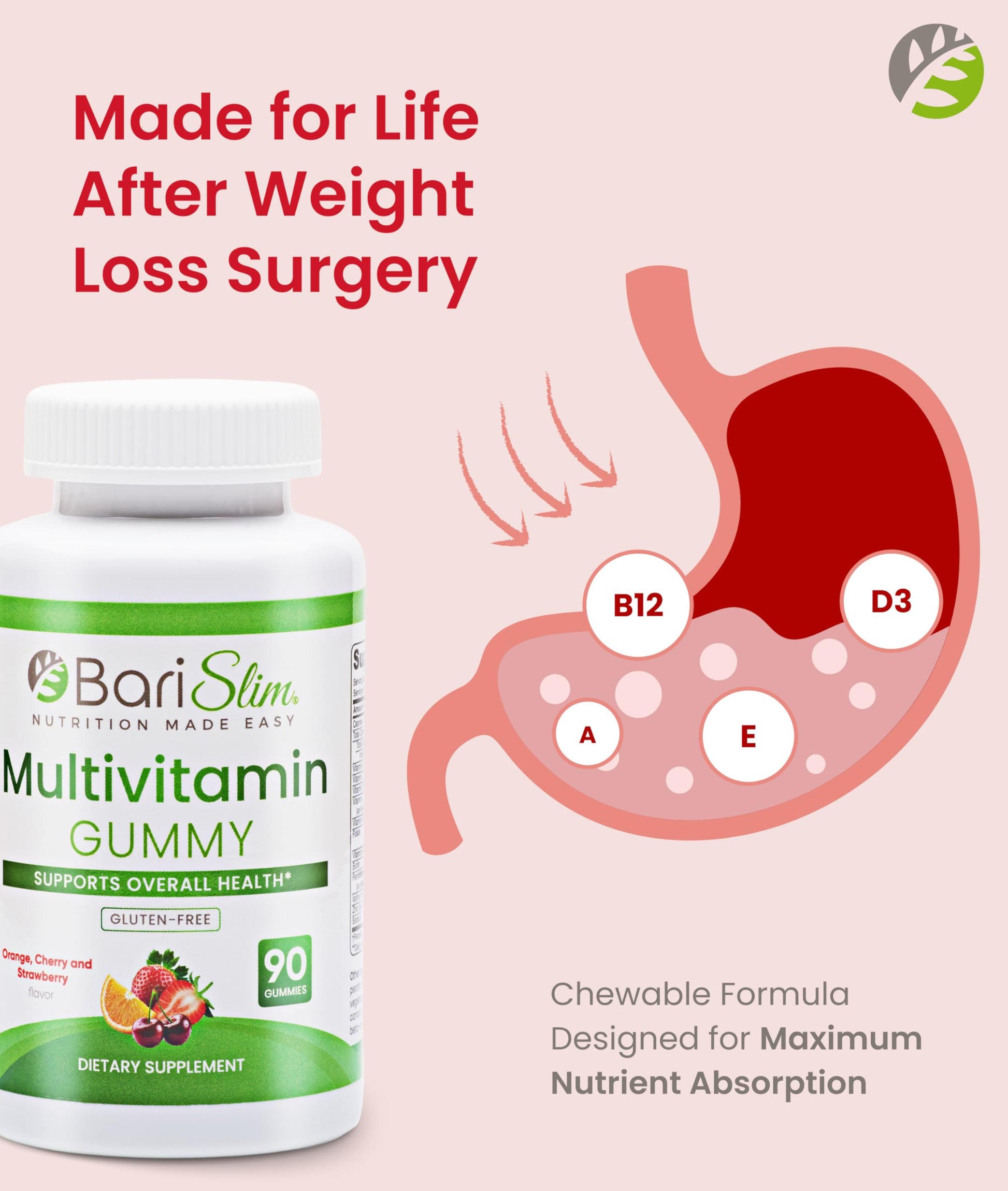 BariSlim Bariatric Chewable Multivitamin Gummies - Specially Formulated Gummy Vitamin for Patients After Weight Loss Surgery - Easy to Digest BariSlim uk supplements