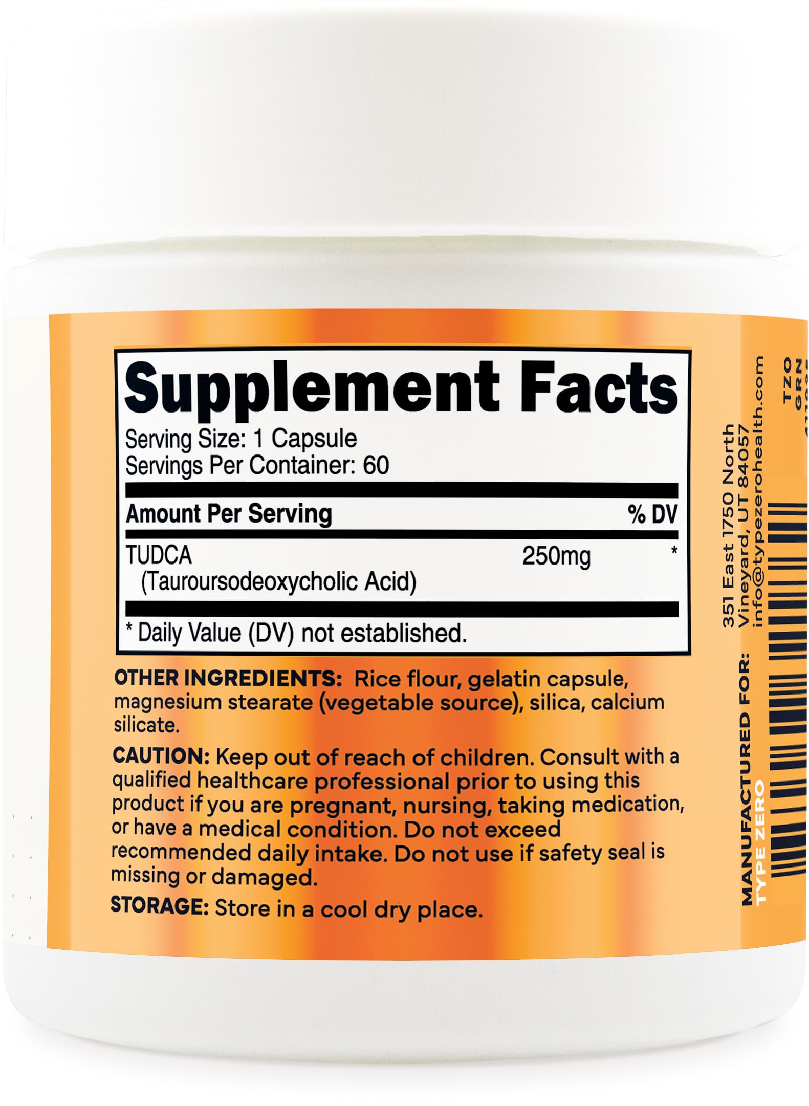 Type Zero Clean TUDCA Capsules 250mg - Pure Tauroursodeoxycholic Acid Supplement - Bile Salt Derivative - 60 Capsules, 60 Servings Type Zero uk supplements
