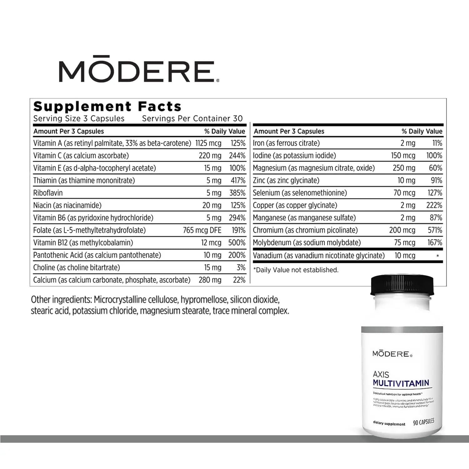 Modere Axis Multivitamin Supplement - Daily Essential Vitamins & Minerals for Overall Health and Wellness Support for Adults Immune - 90 Capsules Modere uk supplements