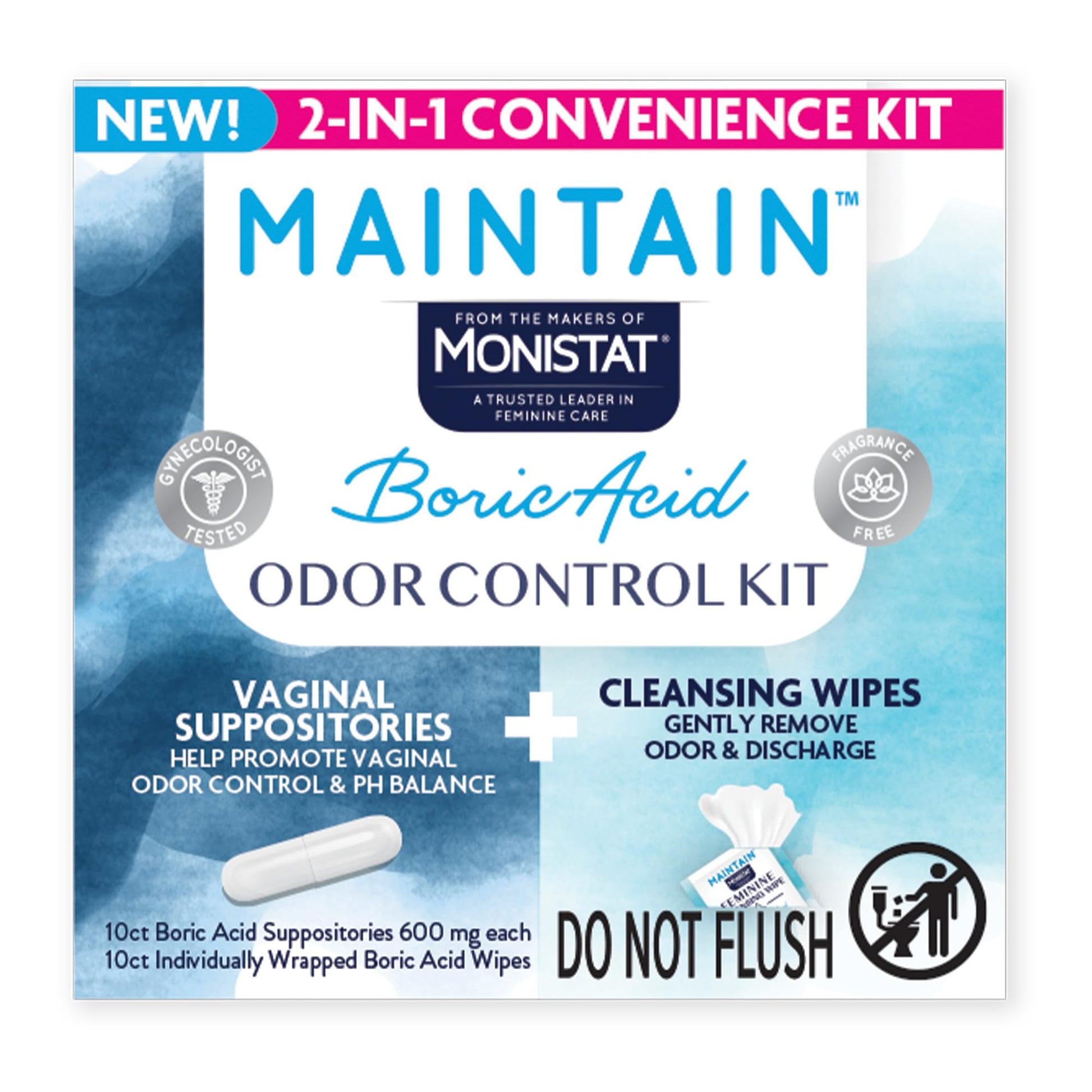 Monistat Maintain Boric Acid Odor Control Kit, 10 Feminine Wipes & 10 Boric Acid Suppositories for Women, Fragrance-Free and Non-Irritating pH Balanced Formulas to Control Vaginal Odor Monistat uk supplements