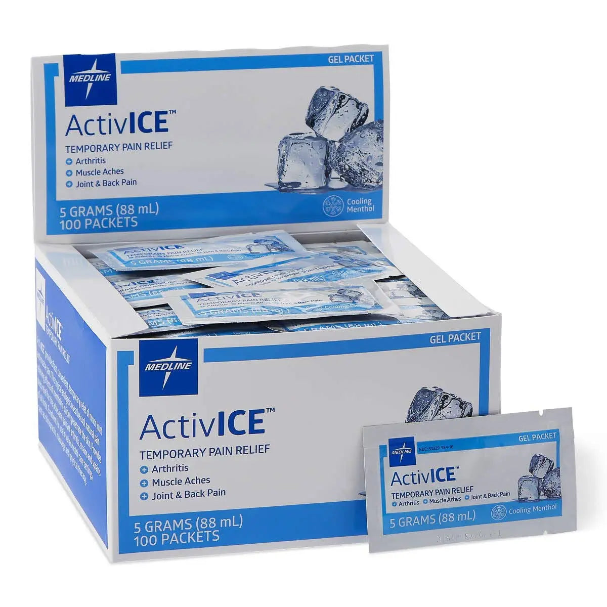 Medline ActivICE Topical Pain Reliever Gel, Great for Arthritis, Muscle Aches and Back Injuries, 5 grams - 100 Packs Medline uk supplements