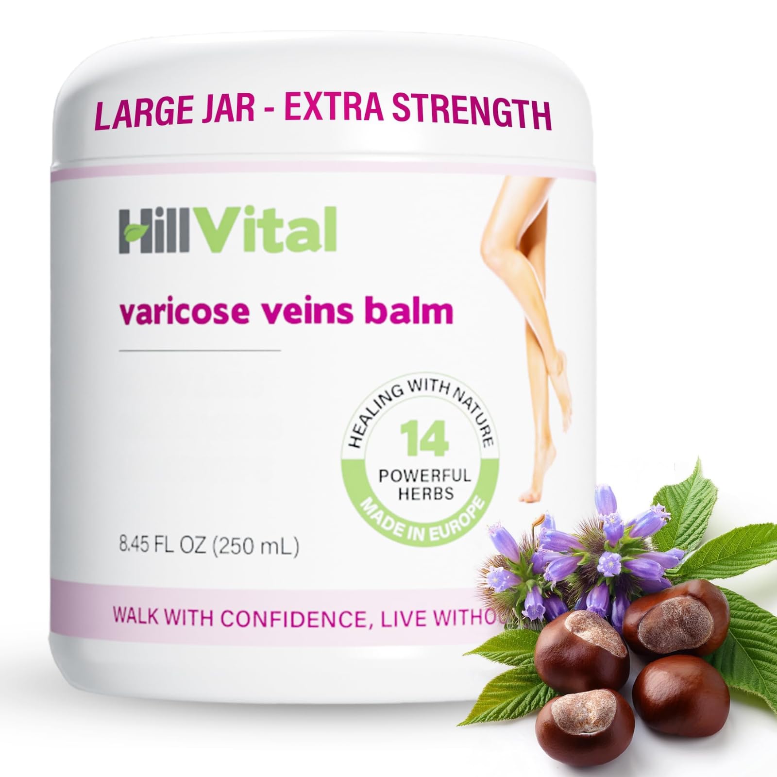 Hill Vital Natural Solutions HillVital Herbal Leg Care Balm with Horse Chestnut – Lightweight Botanical Cream for Daily Skin Care & Massage, Non-Greasy Formula for Legs & Body, 250 ml Hill Vital Natural Solutions uk supplements