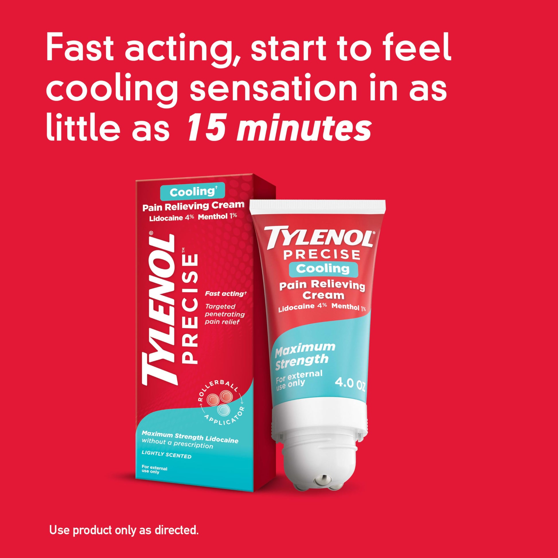 Tylenol Precise Cooling Cream, Strong Pain Relief with Fast-Acting Sensation, 4% Lidocaine, 1% Menthol, Maximum OTC Strength Relief for Back, Muscle & Joint, Numbing Cream Rollerball Applicator, 4 oz Tylenol uk supplements