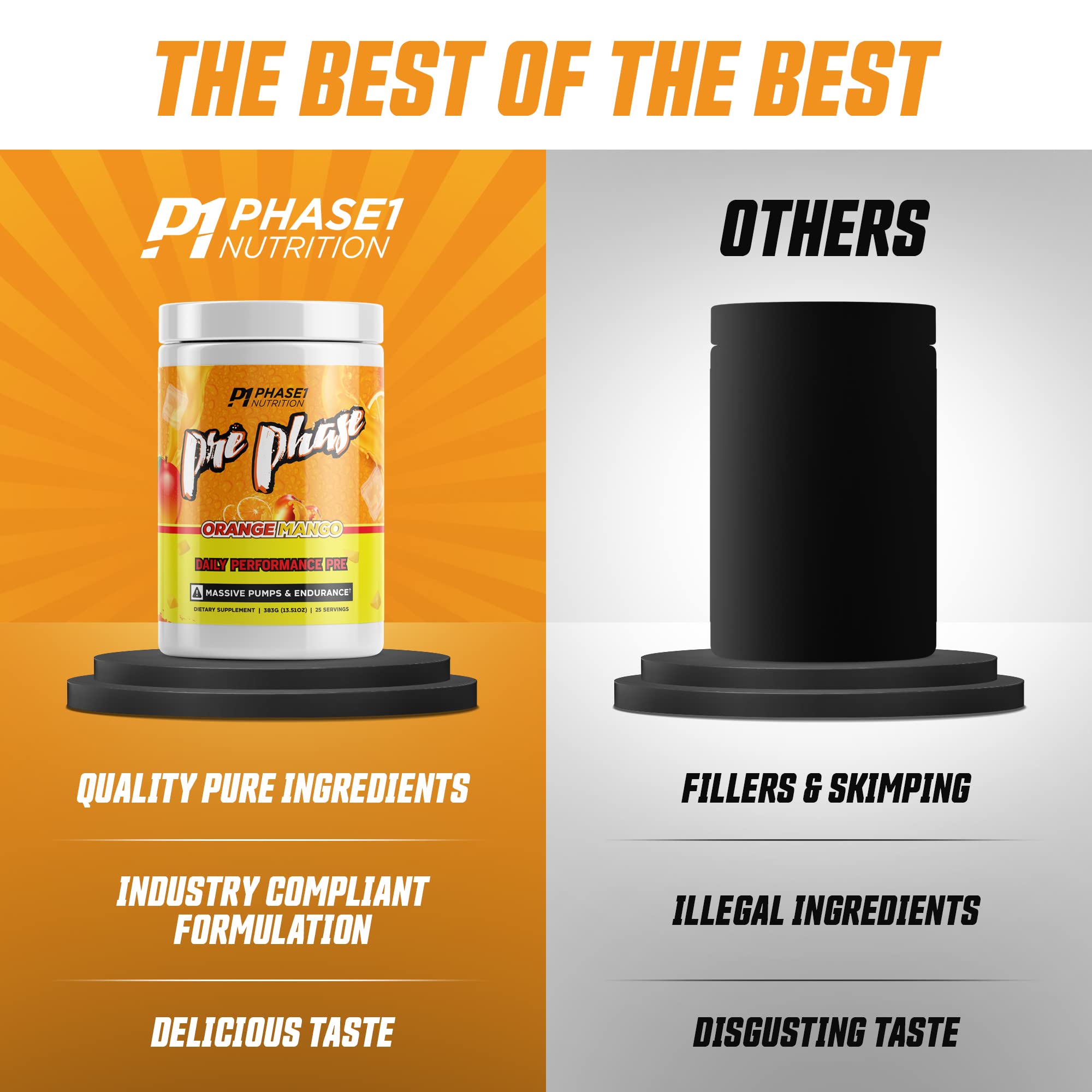 Pre Phase Daily Driver Orange Mango Pre Workout with 325mg Caffeine, Vitamin B12 Phase One Nutrition uk supplements