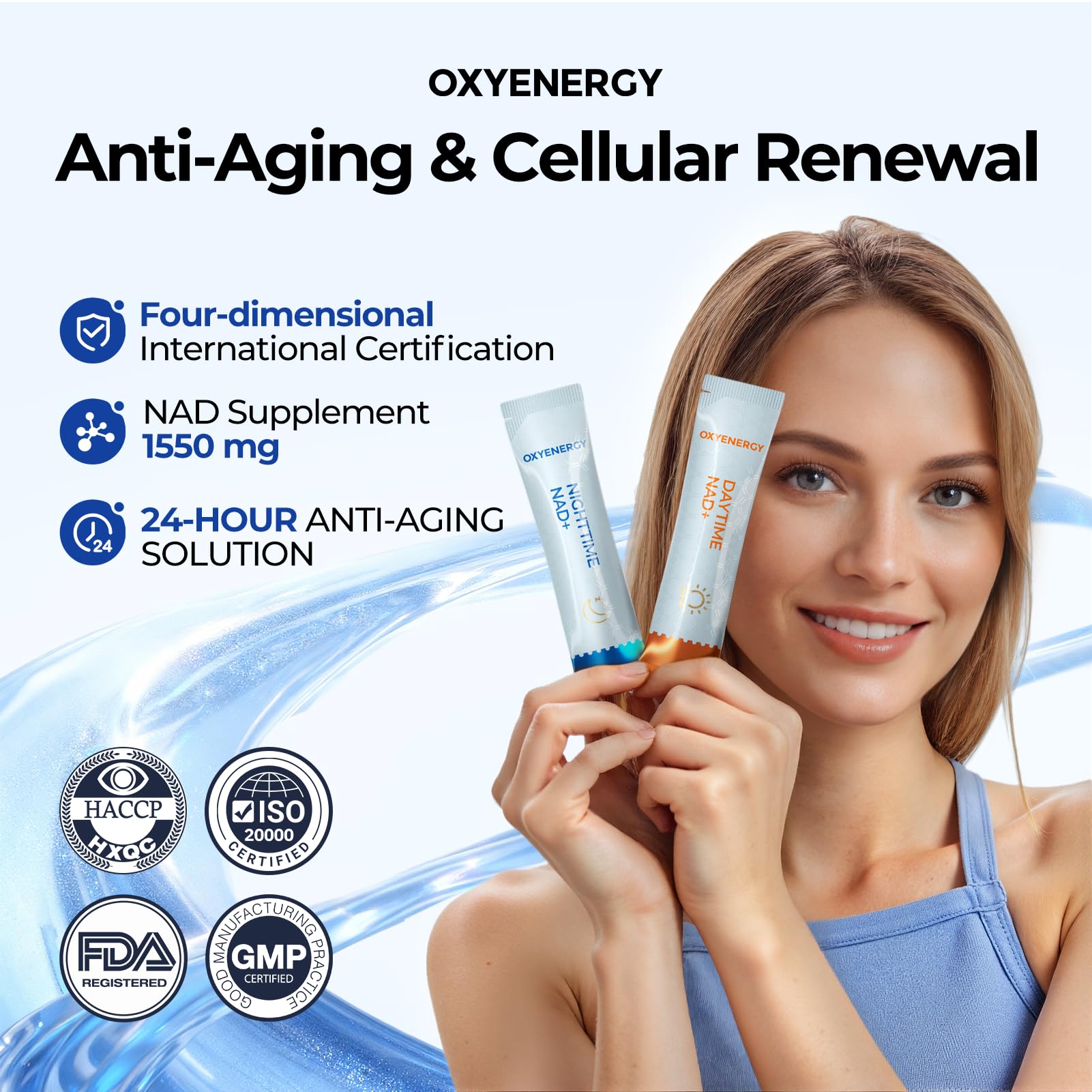 OxyEnergy NAD Supplement 1550 mg-Daytime Nicotinamide Riboside + Nighttime L-Tryptophan with Resveratrol, Glutathione, PQQ, 24-Hour Nonstop Energy, Anti-Aging & Cellular Renewal, 28 Packets OxyEnergy uk supplements