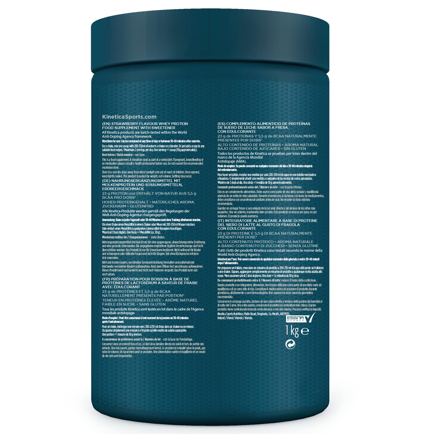 Kinetica Premium Whey Protein Powder | Grass Fed | Strawberry | 1kg | 33 Servings Kinetica uk supplements