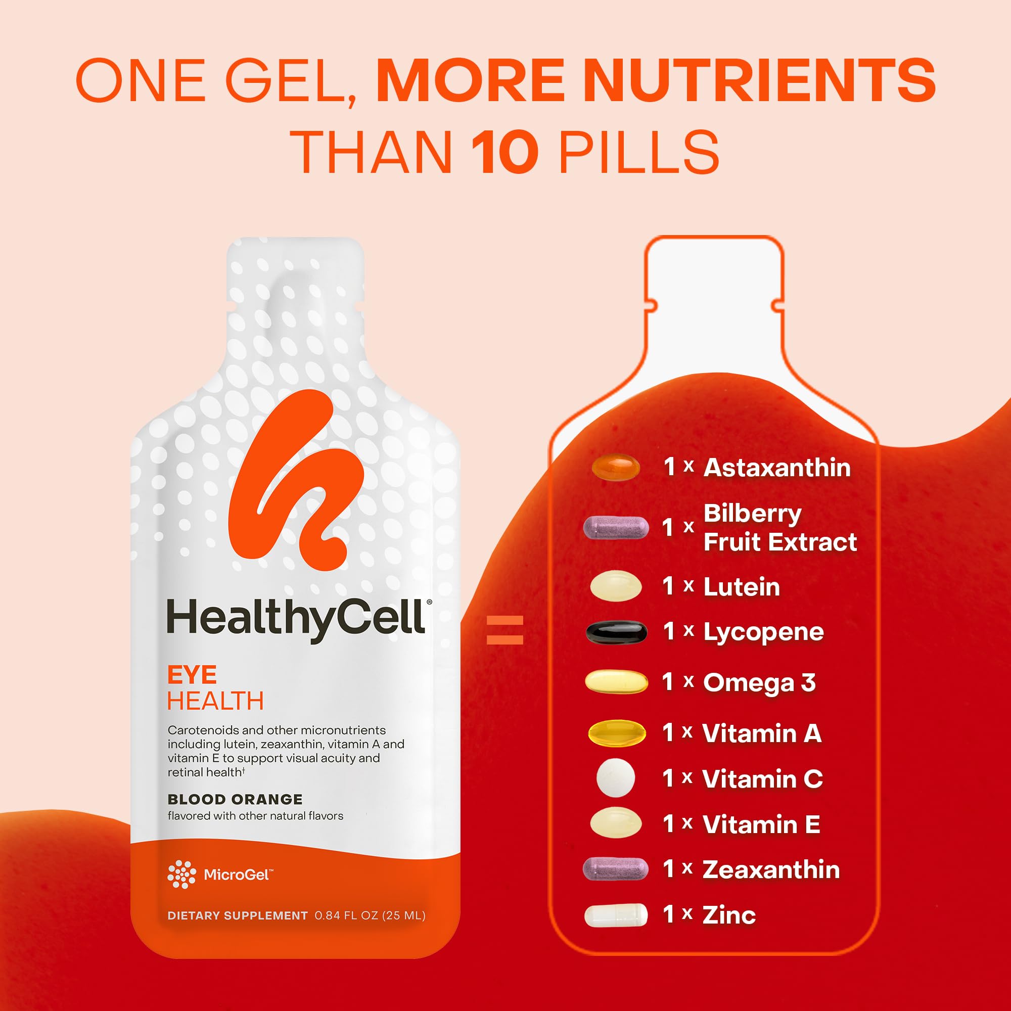 Healthycell Eye Health Daily Liquid Supplement - Eye Vitamins & Minerals with Lutein, Zeaxanthin, Astaxanthin & Beta Carotene for Sight Care & Macular Support - 30 Gel Packs Healthycell uk supplements