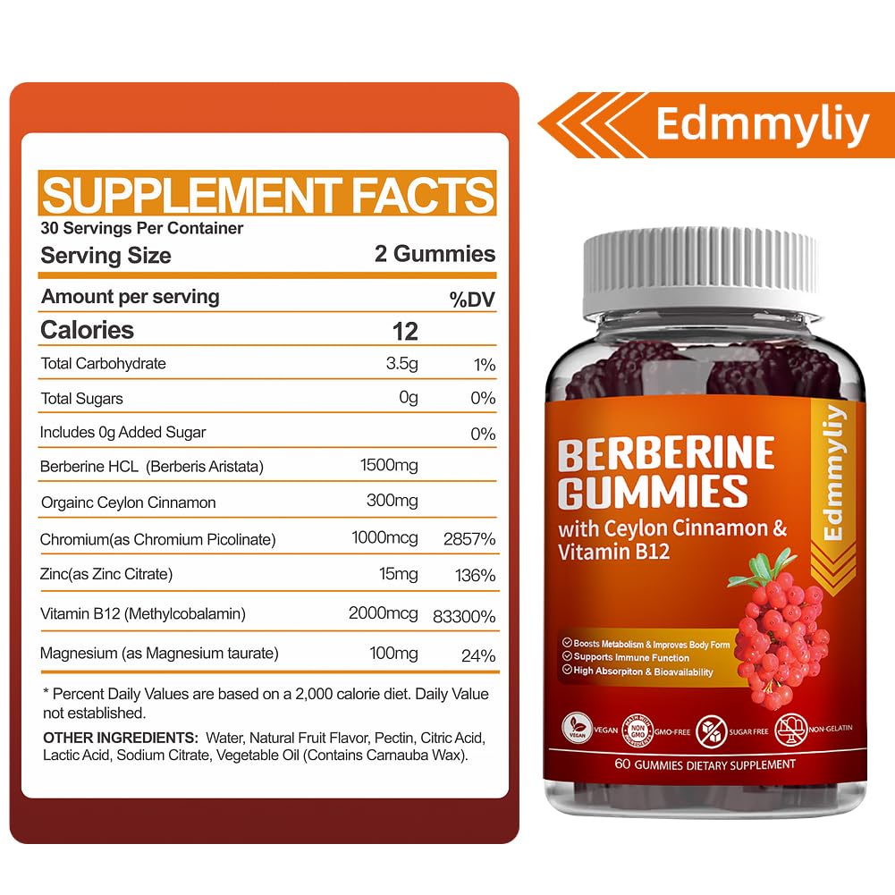 Berberine Gummies 1600mg with Ceylon Cinnamon Sugar Free High Potency Berberine Edmmyliy uk supplements