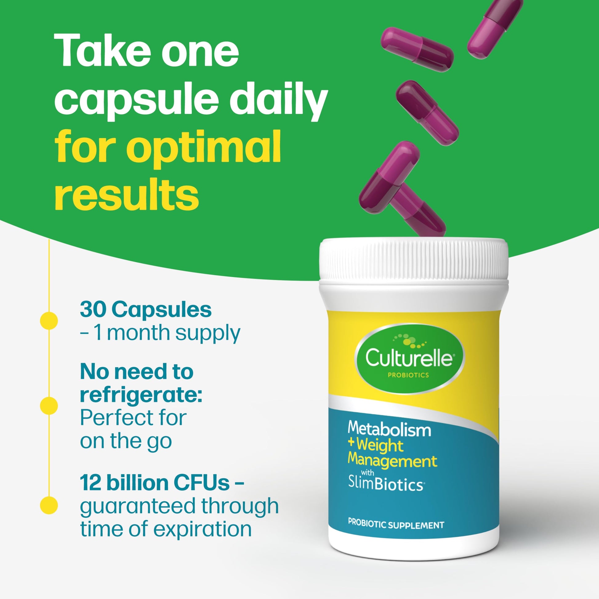 Culturelle Metabolism + Weight Management with SlimBiotics® Probiotic Capsules – 30 Count – Helps Safely Manage Weight - Promotes Healthy Metabolism and Physical & Mental Energy Culturelle uk supplements