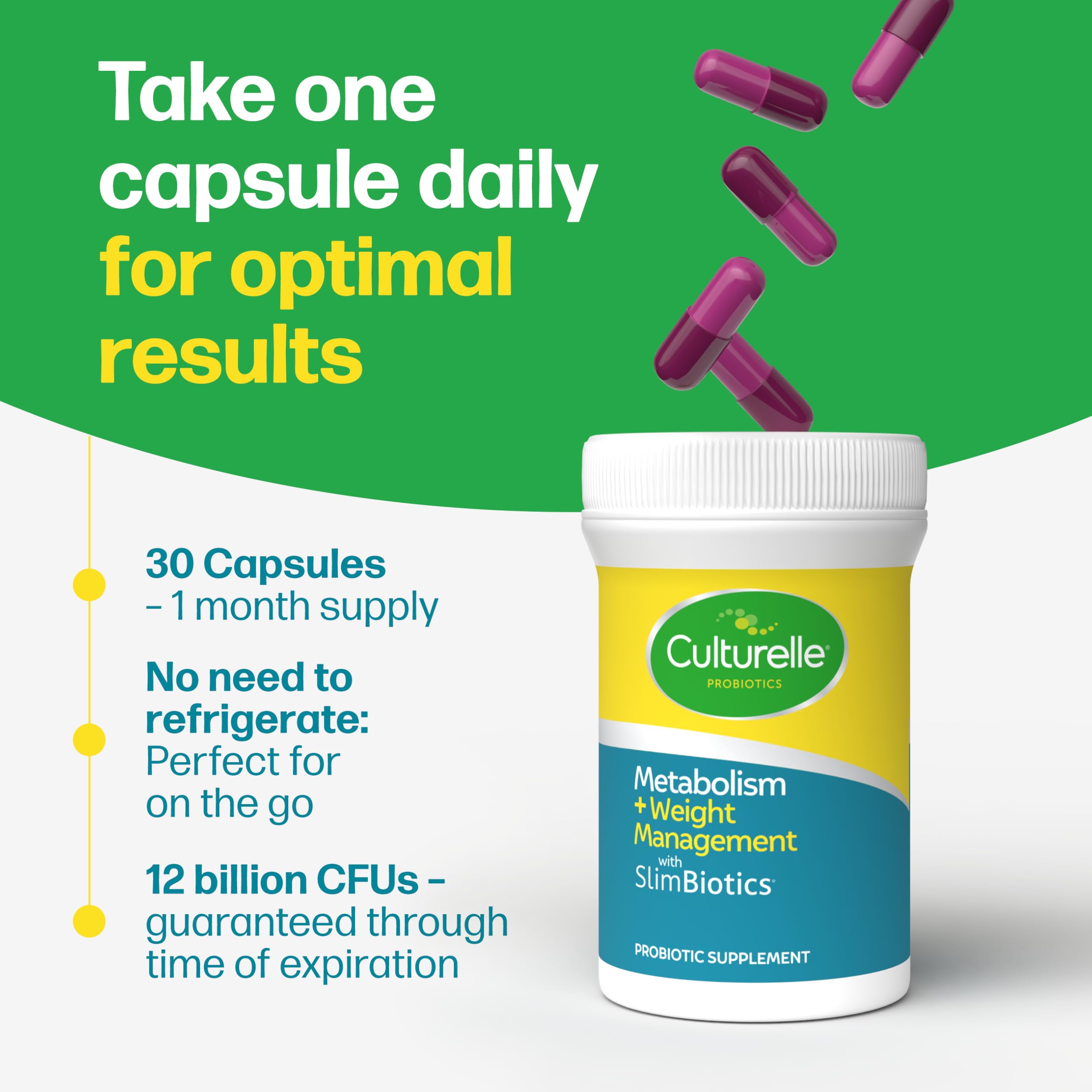 Culturelle Metabolism + Weight Management with SlimBiotics® Probiotic Capsules – 30 Count – Helps Safely Manage Weight - Promotes Healthy Metabolism and Physical & Mental Energy Culturelle uk supplements
