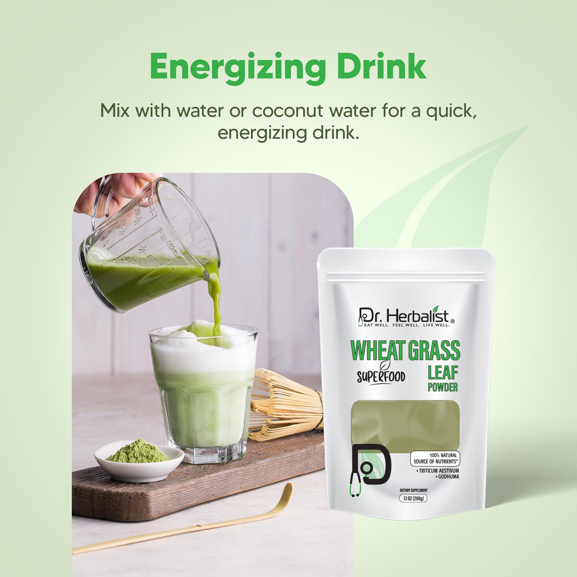 Dr. HERBALIST Wheatgrass Powder 200g - Pure Triticum Aestivum with Chlorophyll Iron & Vitamins A C E | Supports Daily Greens Detox & Nutrient Density* | Halal Dr. HERBALIST uk supplements