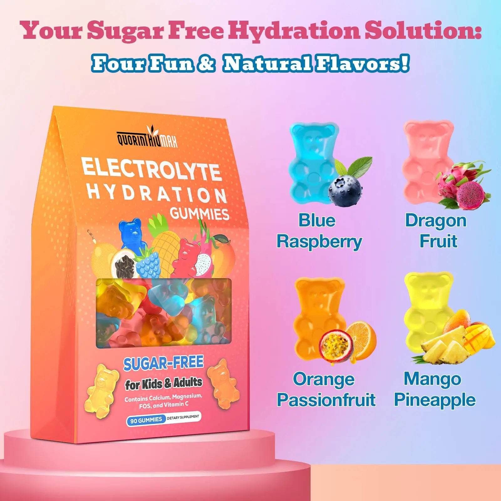 Electrolyte Gummies Sugar Free | Electrolyte Hydration Energy Gummies for Running & Sports - Energy Chews with Calcium & Vitamin C for Kids & Adults, Quorinthiumax uk supplements