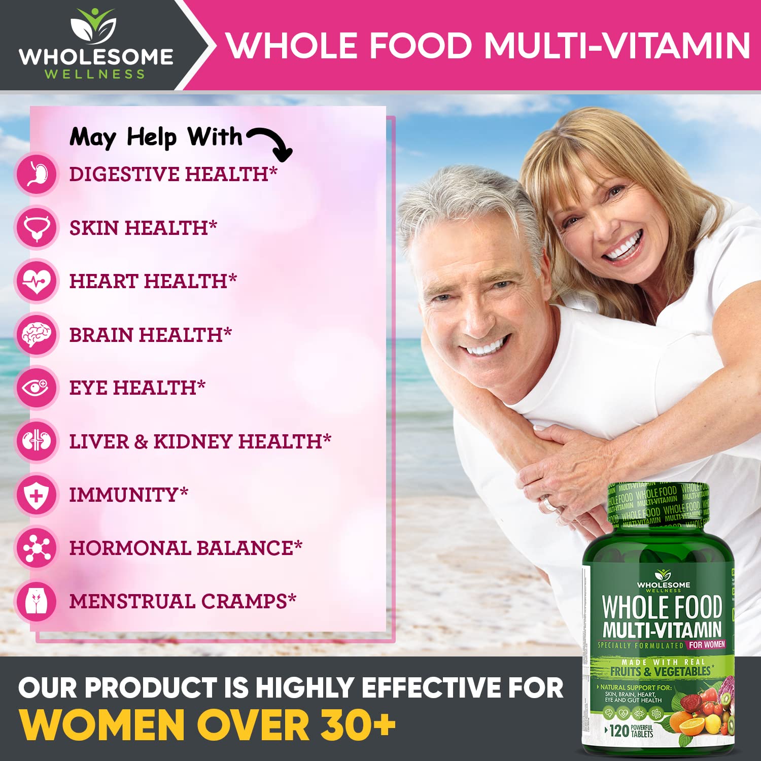 Wholesome Wellness Whole Food Multivitamin for Women - Natural Multi Vitamins, Minerals, Organic Extracts - 120 Tablets Wholesome Wellness uk supplements