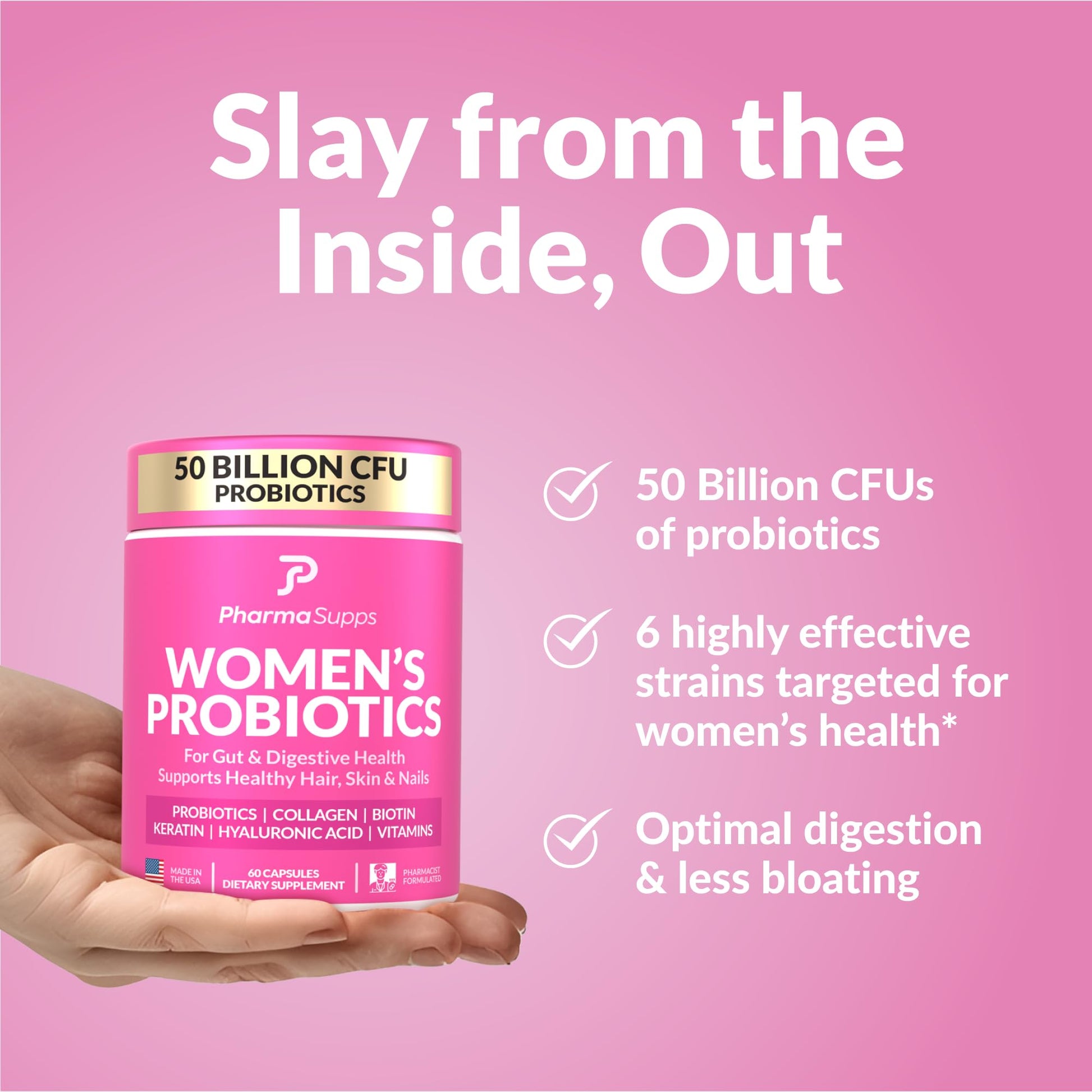 ADVANCED Women's Probiotics for Gut Health - Hair, Skin, & Nails Vitamins Support - 50 Billion CFU w/ Collagen, Biotin & Keratin - Probiotic Supplement for Digestive Health & Bloating Relief, USA-Made PharmaSupps uk supplements